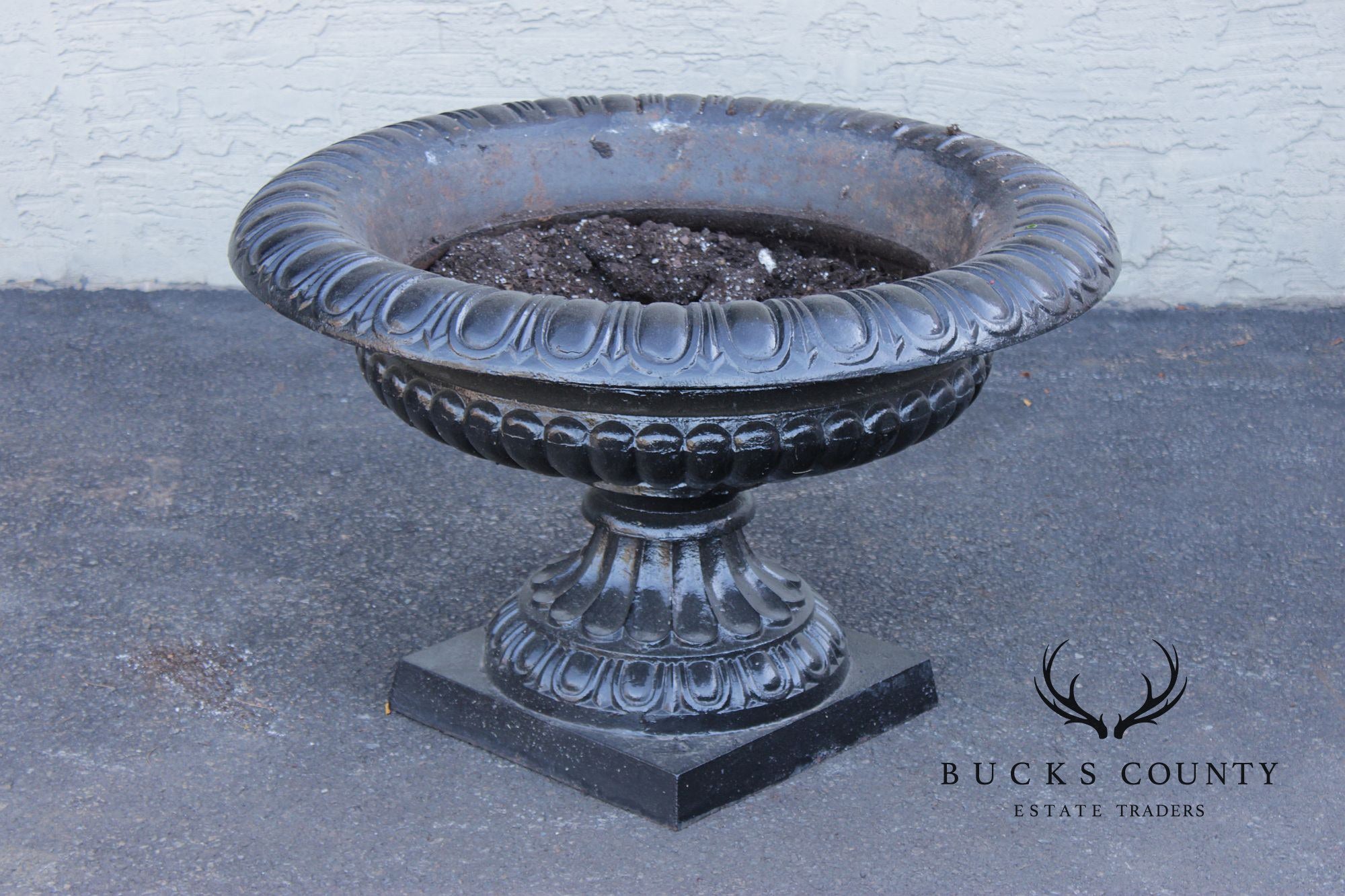 Large Cast Iron Pair Of Garden Urn Planters