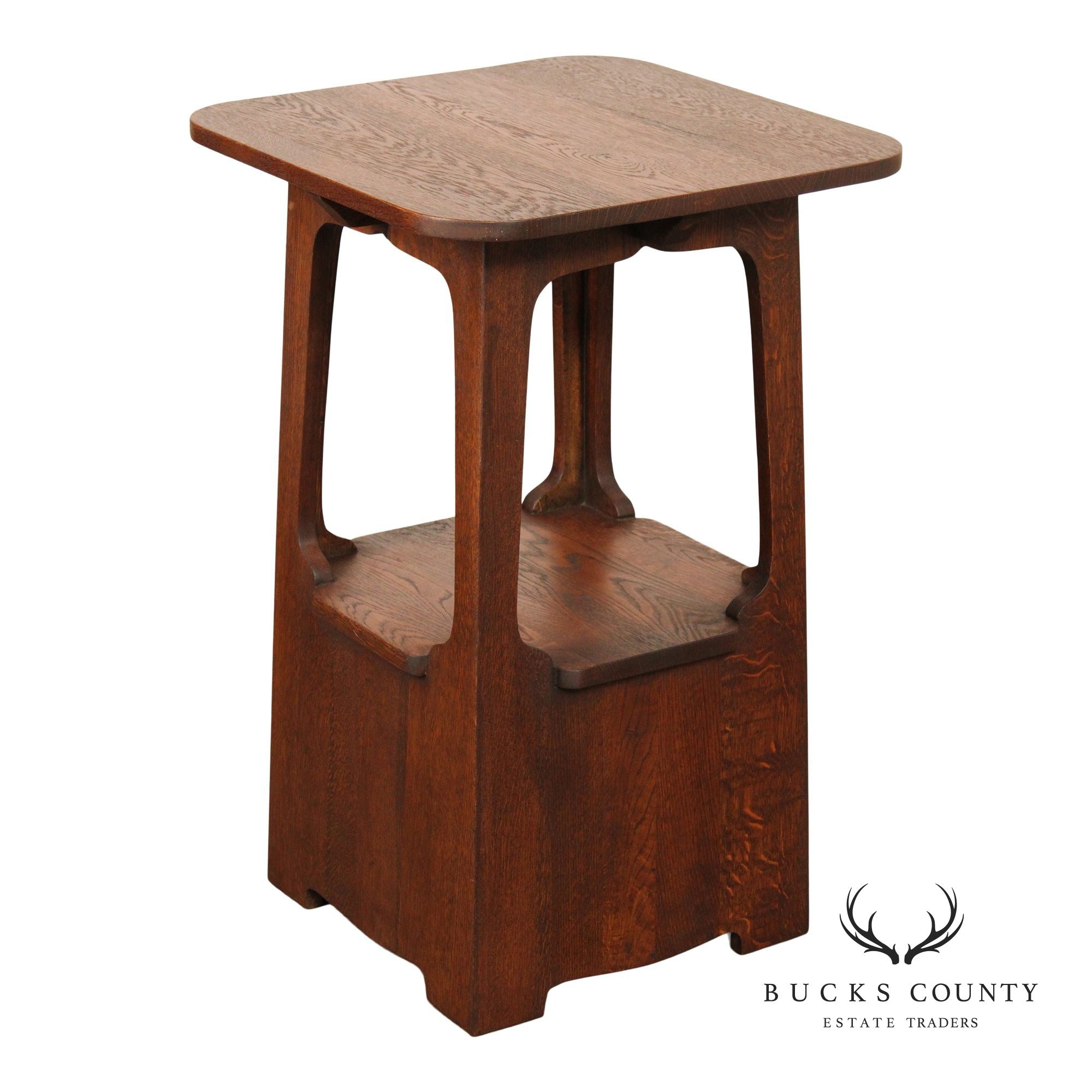 Antique Arts & Crafts Oak Pagoda Tabouret Table