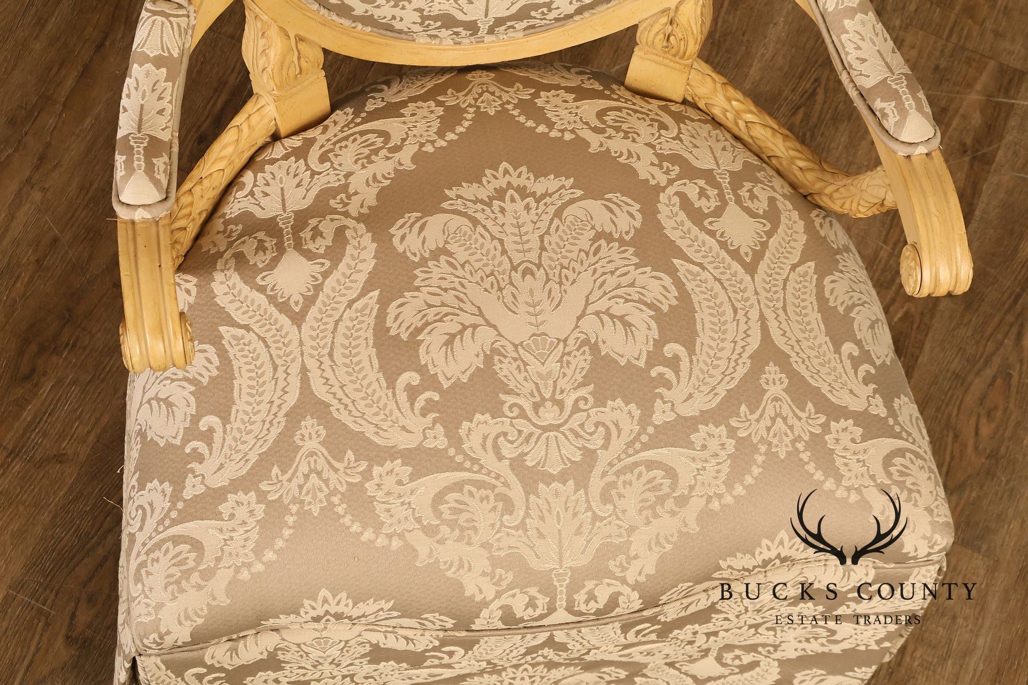 Louis XVI Style Pair Of Painted Oval Back Armchairs With Upholstered Seats