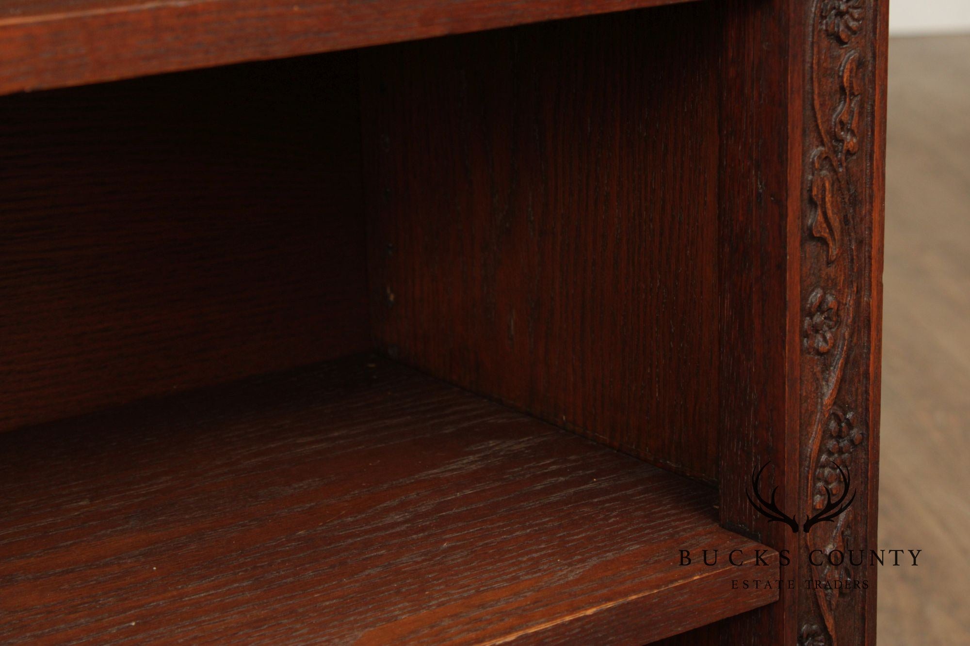 Romweber Pair of Carved Oak Low Bookcases
