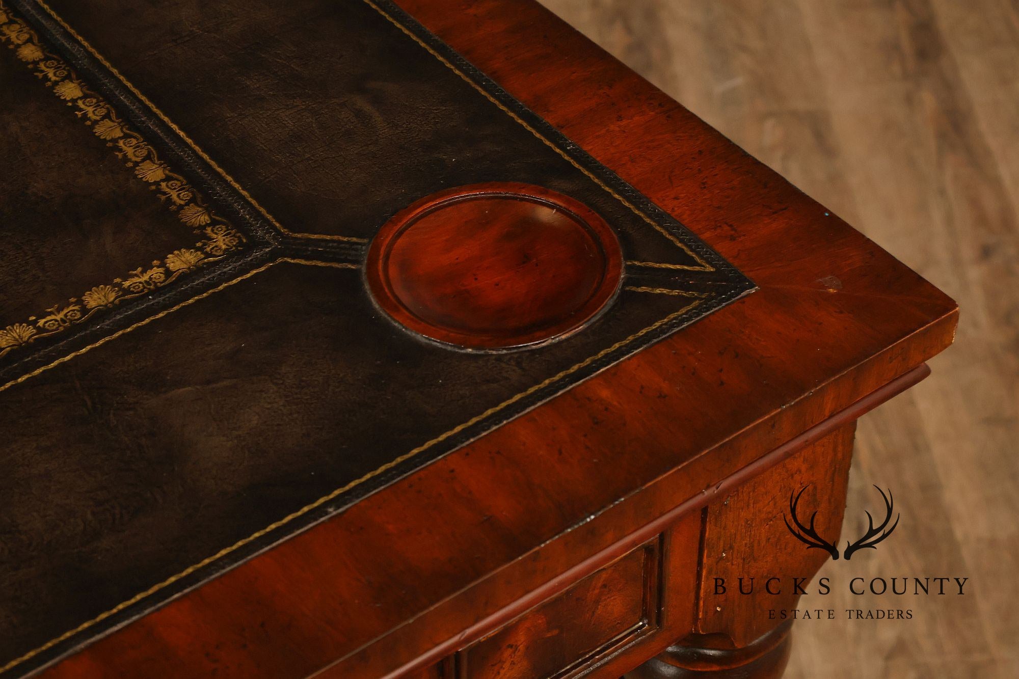 Maitland Smith Regency Style Mahogany Square Leather Top Game Table