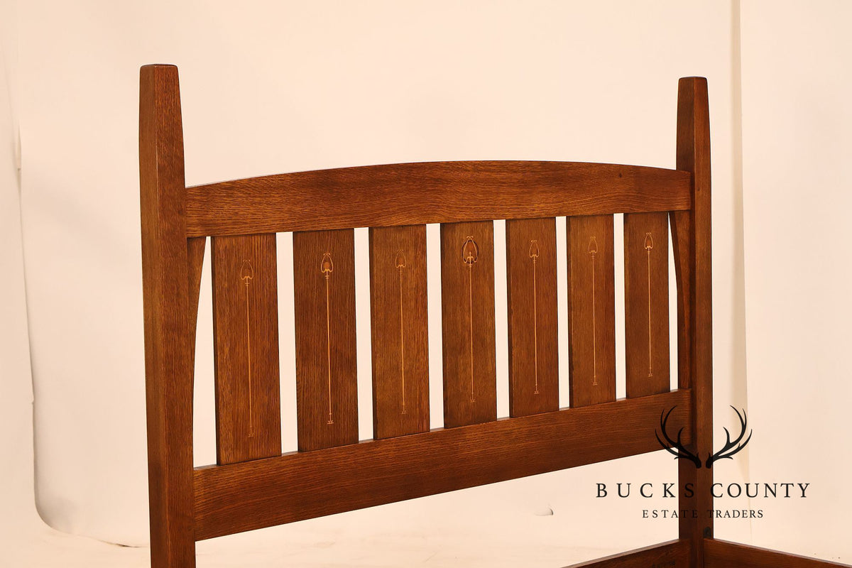 Stickley Mission Collection Oak Harvey Ellis Inlaid Queen Size Bed Frame
