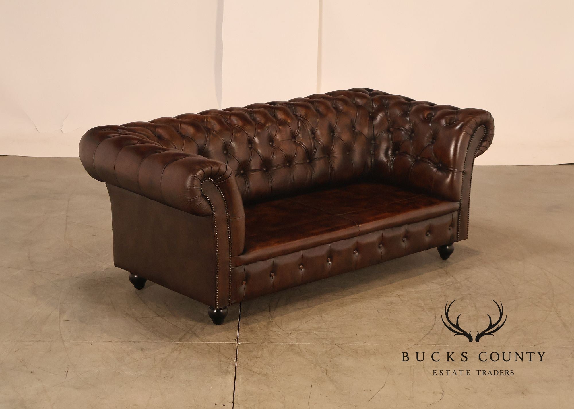 Chesterfield Style 6 Foot Brown Tufted Leather Sofa
