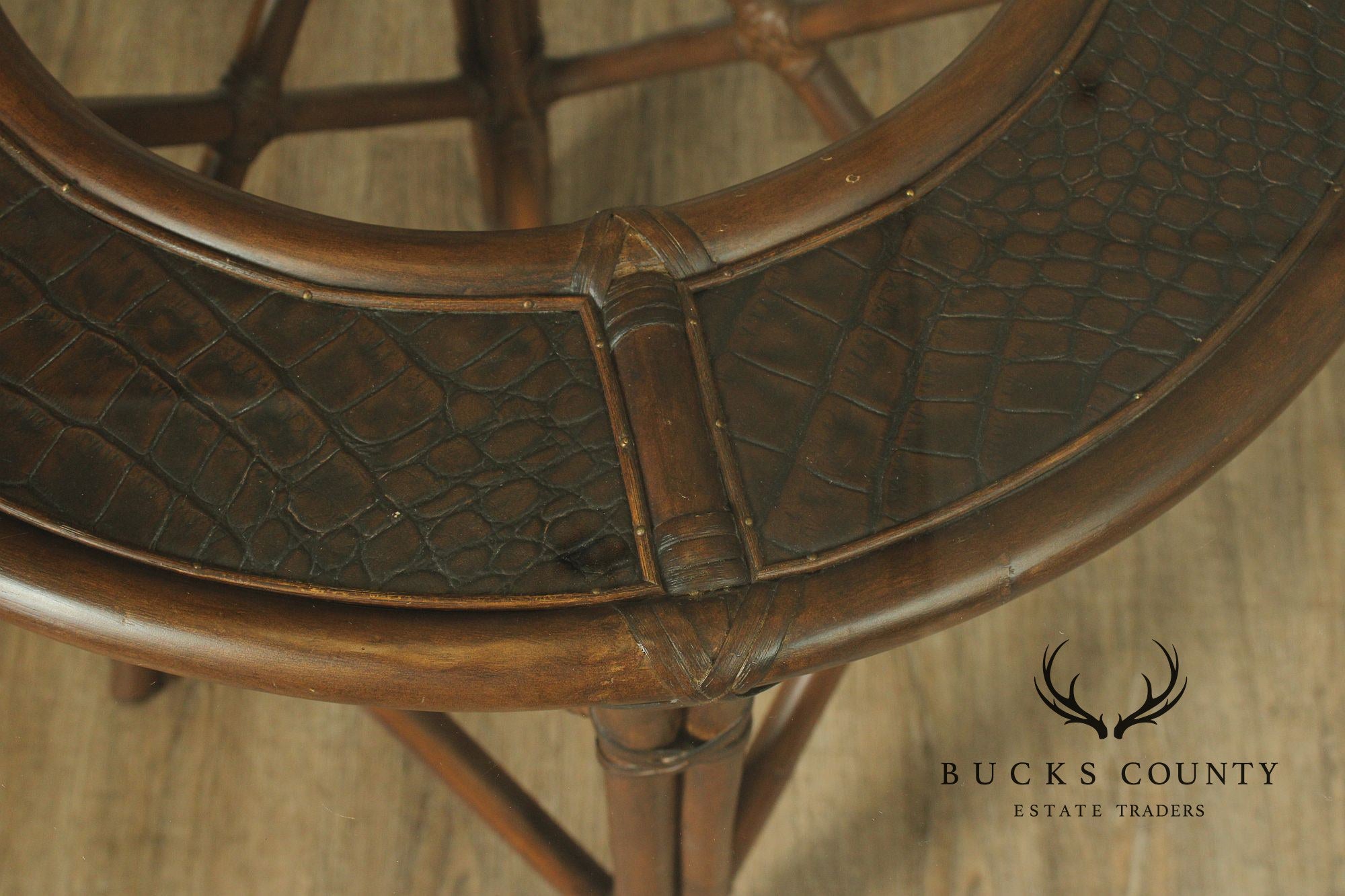 Hollywood Regency Round Glass Top Rattan Dining Table