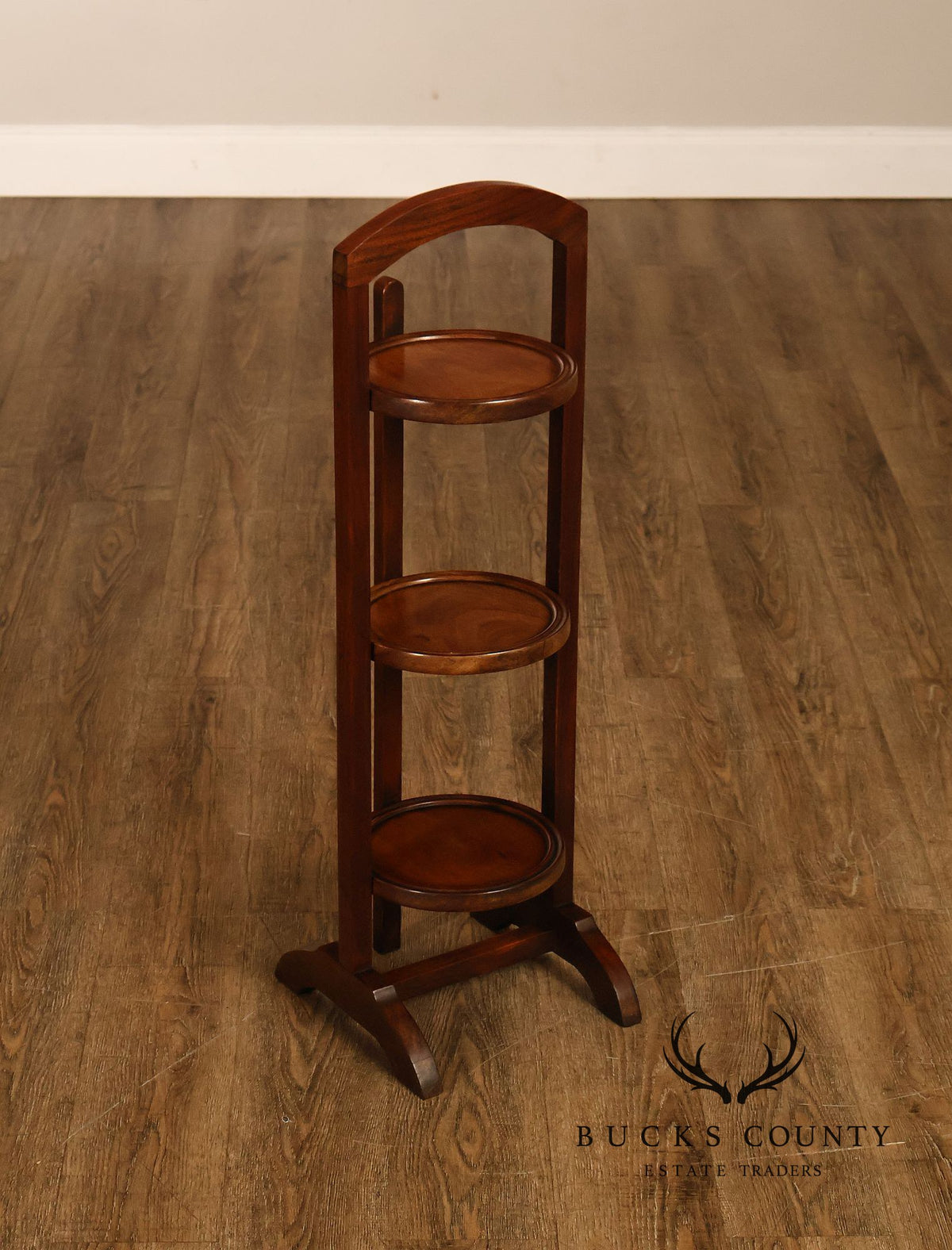 Mahogany Three Tier Collapsible Dumbwaiter Stand