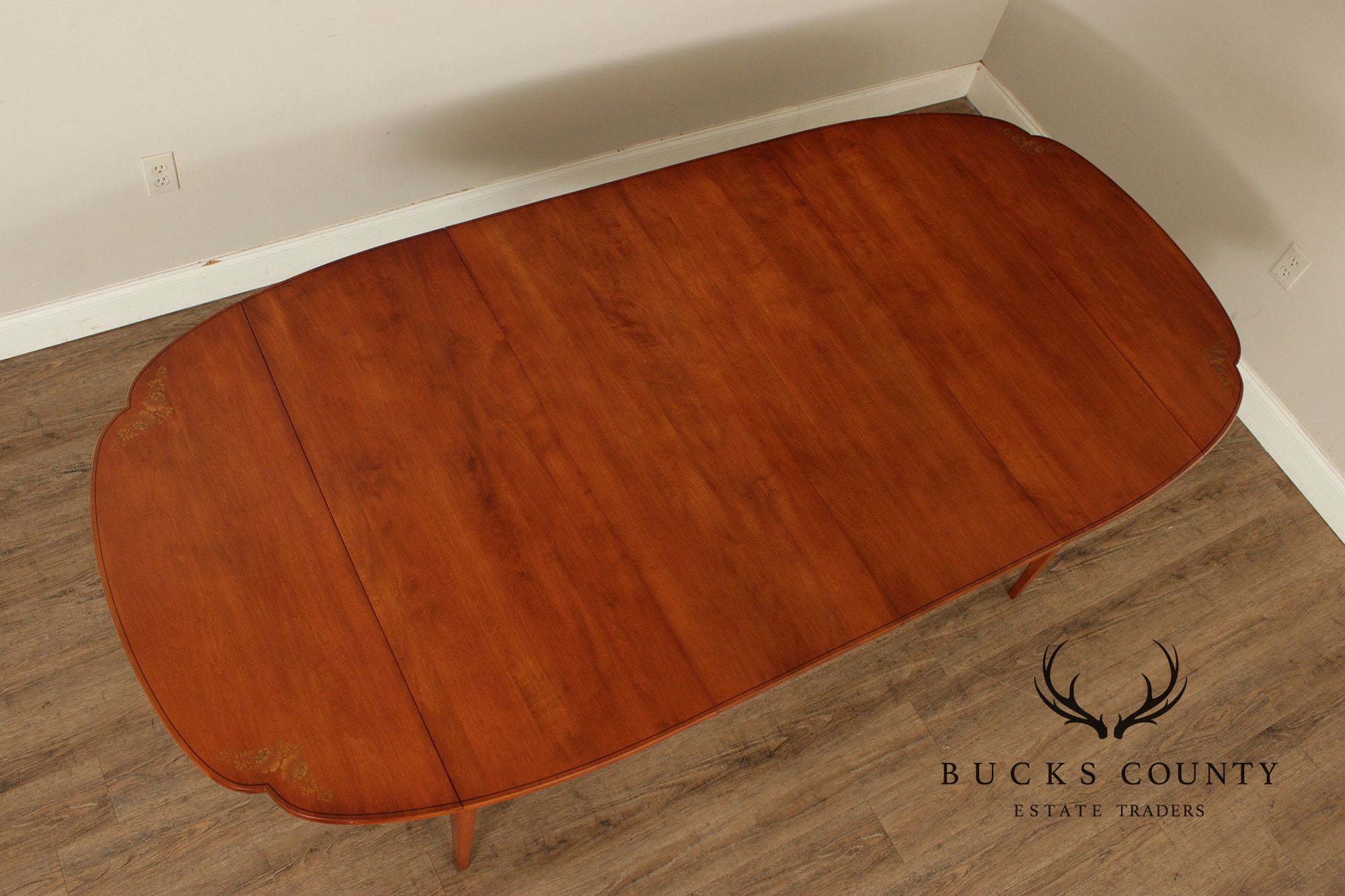 L. Hitchcock Maple Stenciled Drop Leaf Extension Dining Table
