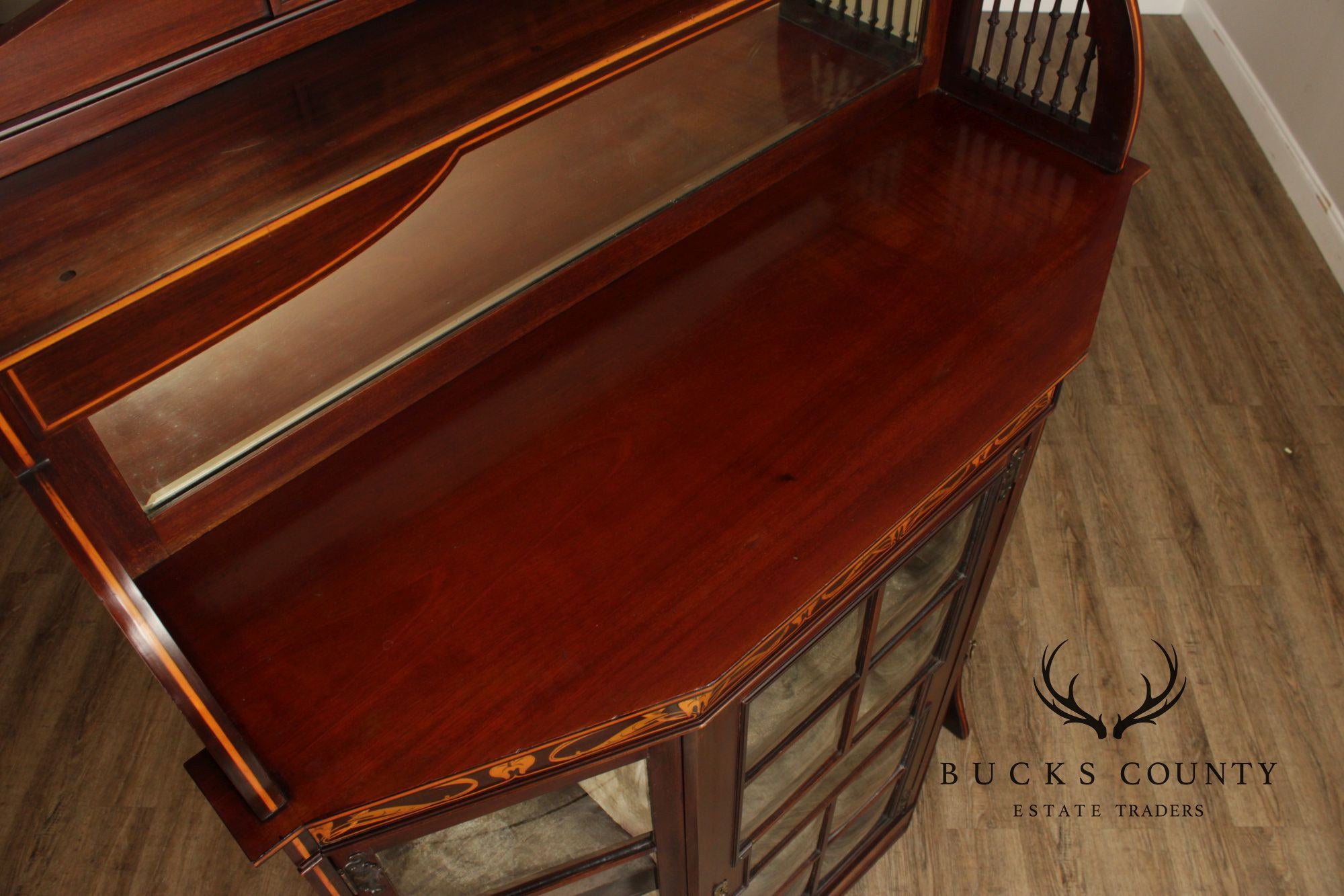 Art Nouveau Antique Inlaid Mahogany Display Case