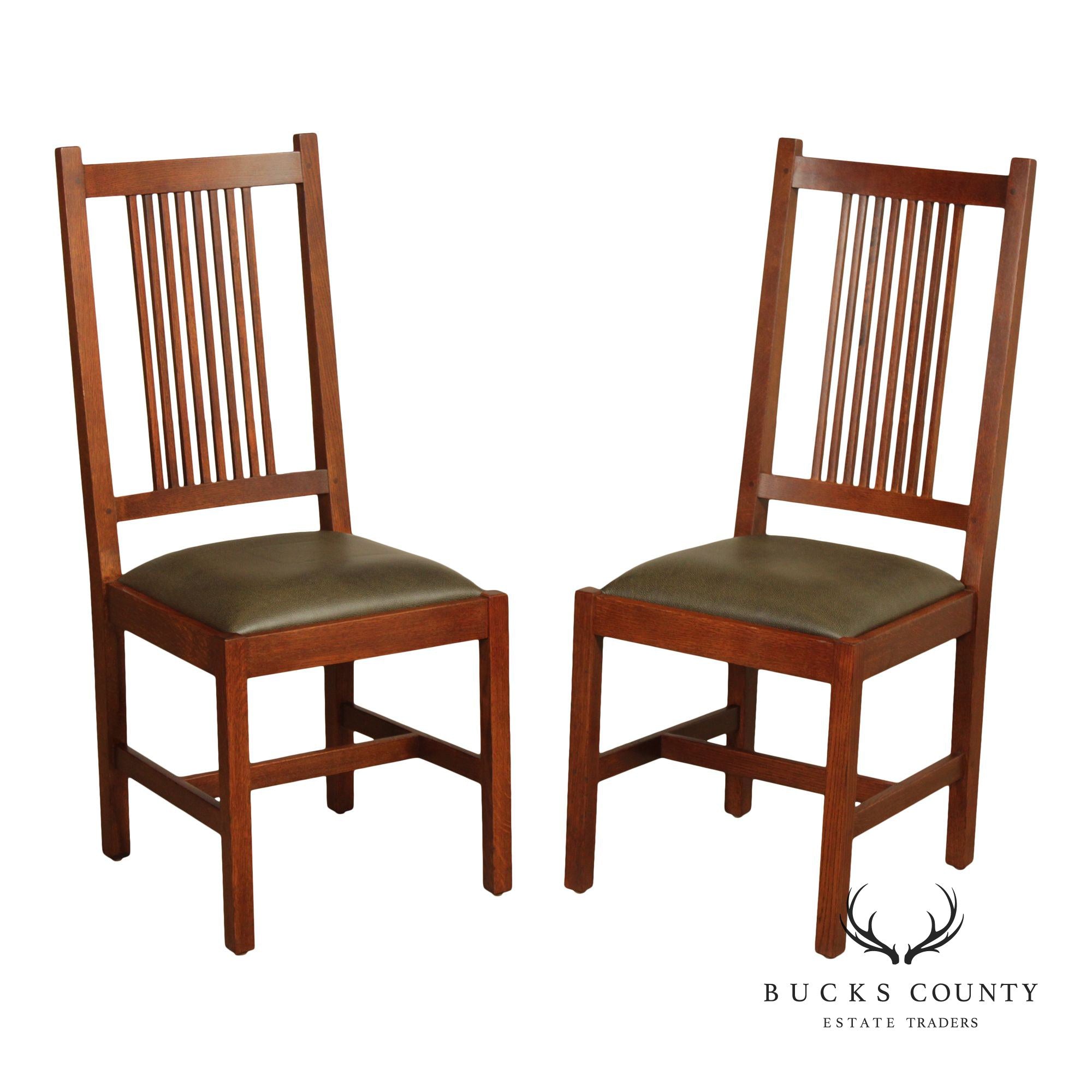 Stickley Mission Collection Pair Oak Spindle Side Dining Chairs