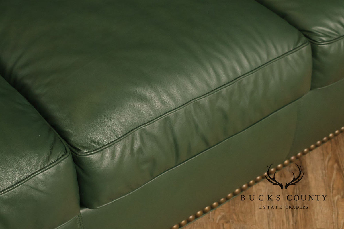 Green Leather Sleeper Sofa with Nailhead Trim