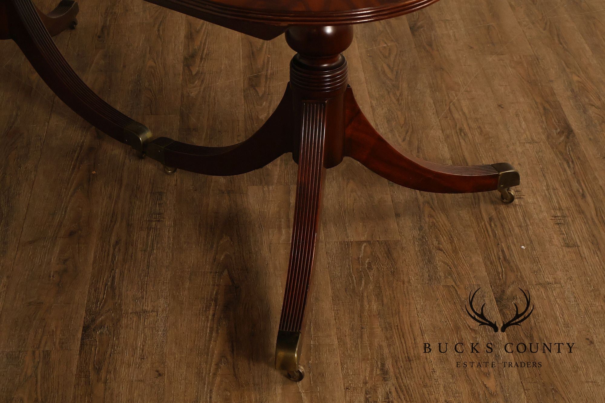 Regency Style Banded Mahogany Double Pedestal Dining Table With 2 Leaves