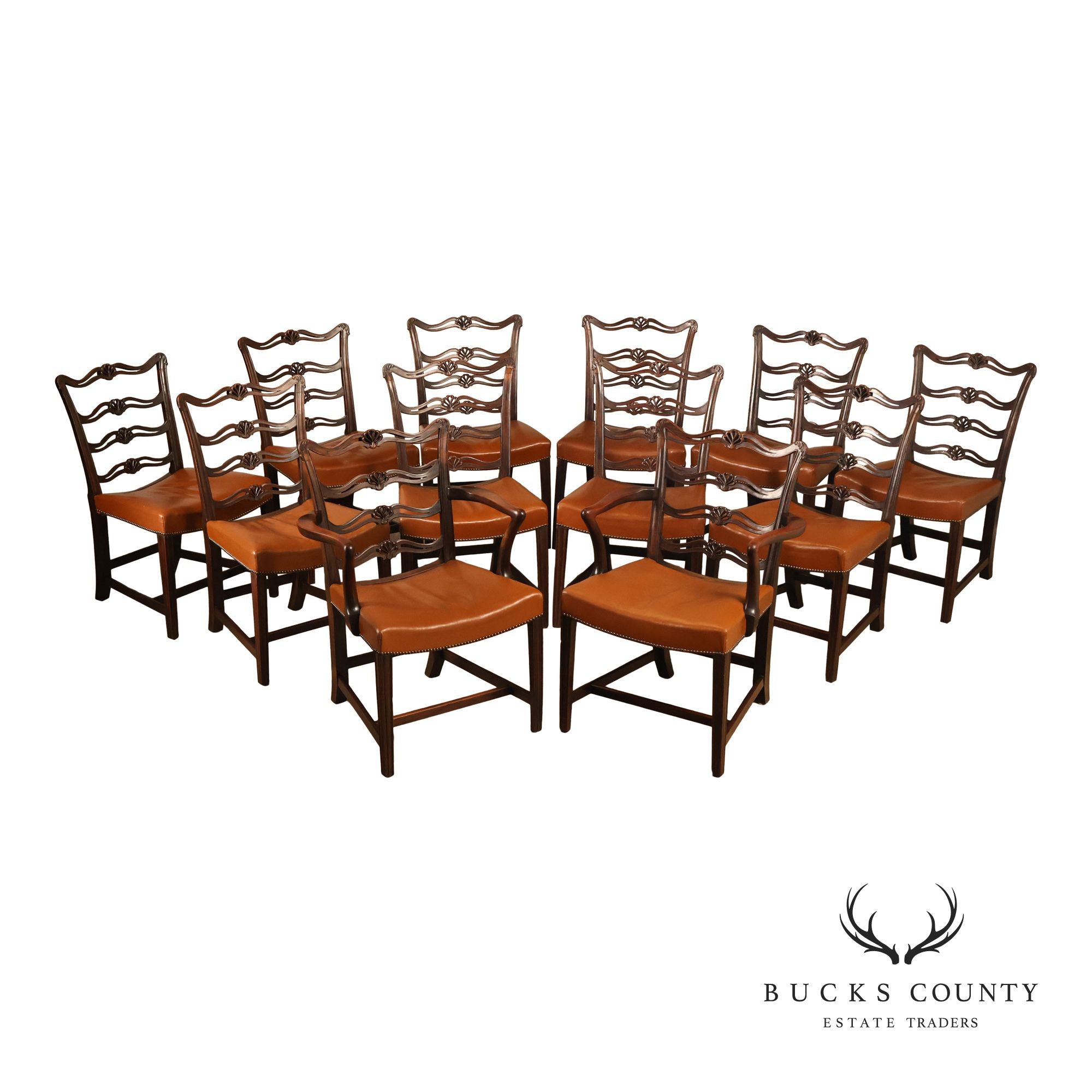Scottish Chippendale Style Set Of Twelve Ribbon Back Mahogany Dining Chairs