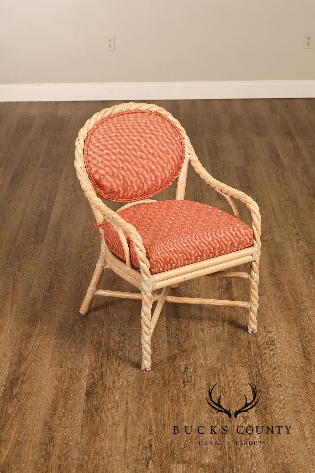 McGuire Set of Four Twisted Rattan Armchairs