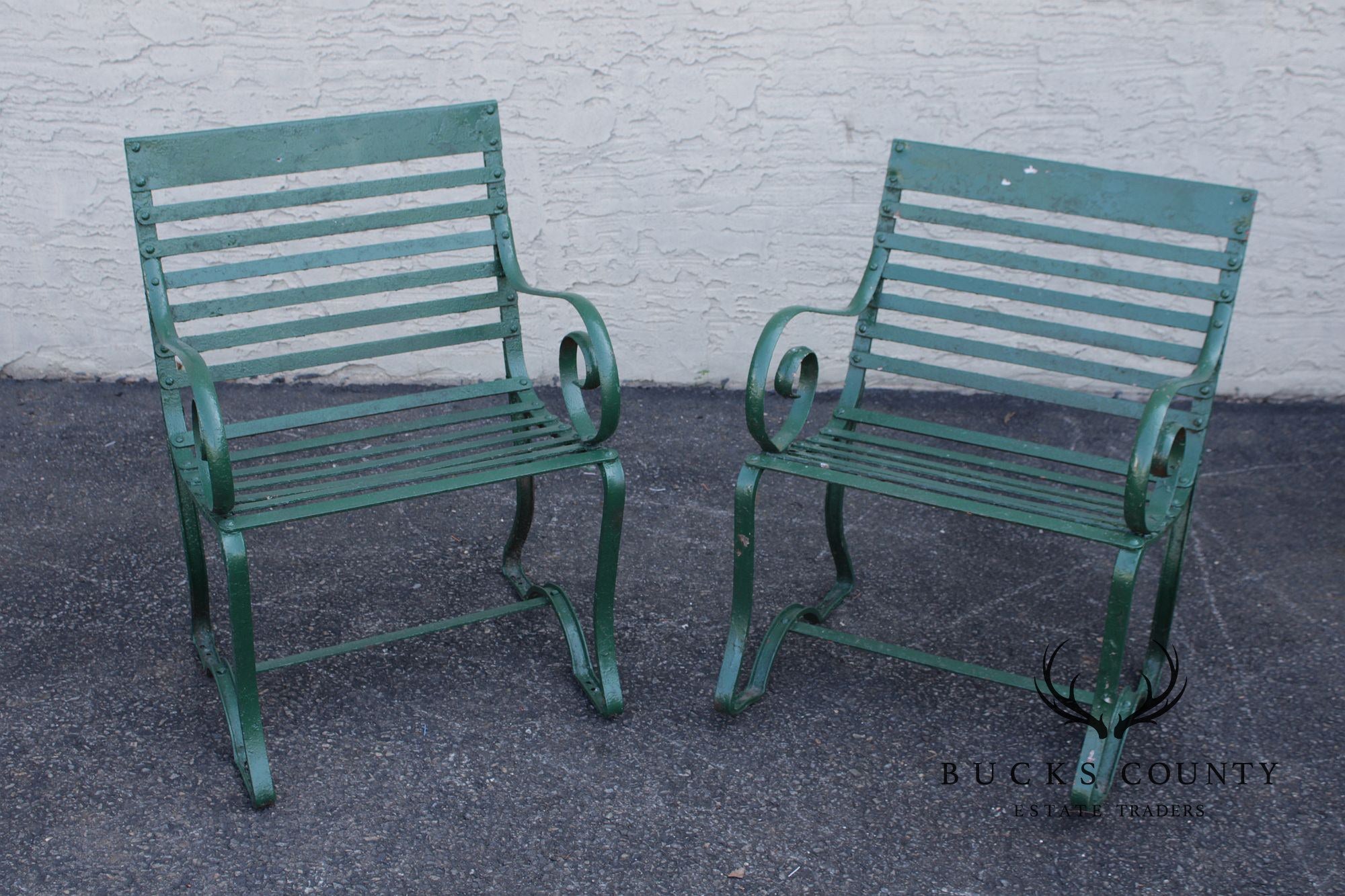 Antique Pair of Wrought Iron Outdoor Garden Armchairs