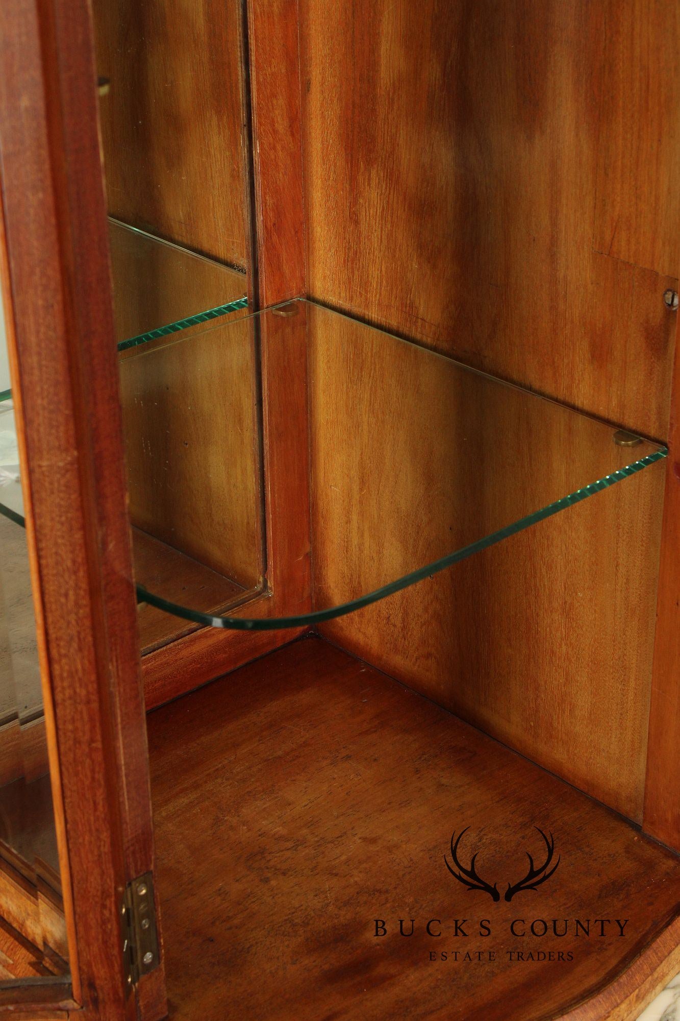 Antique French Louis XVI Style Burl Walnut Marble Top Buffet Hutch