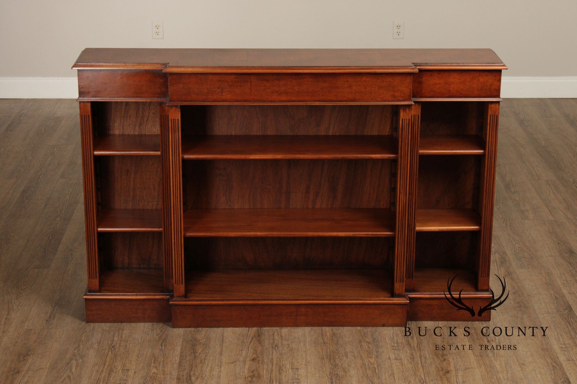 Quality Pair Of English Walnut Open Bookcases