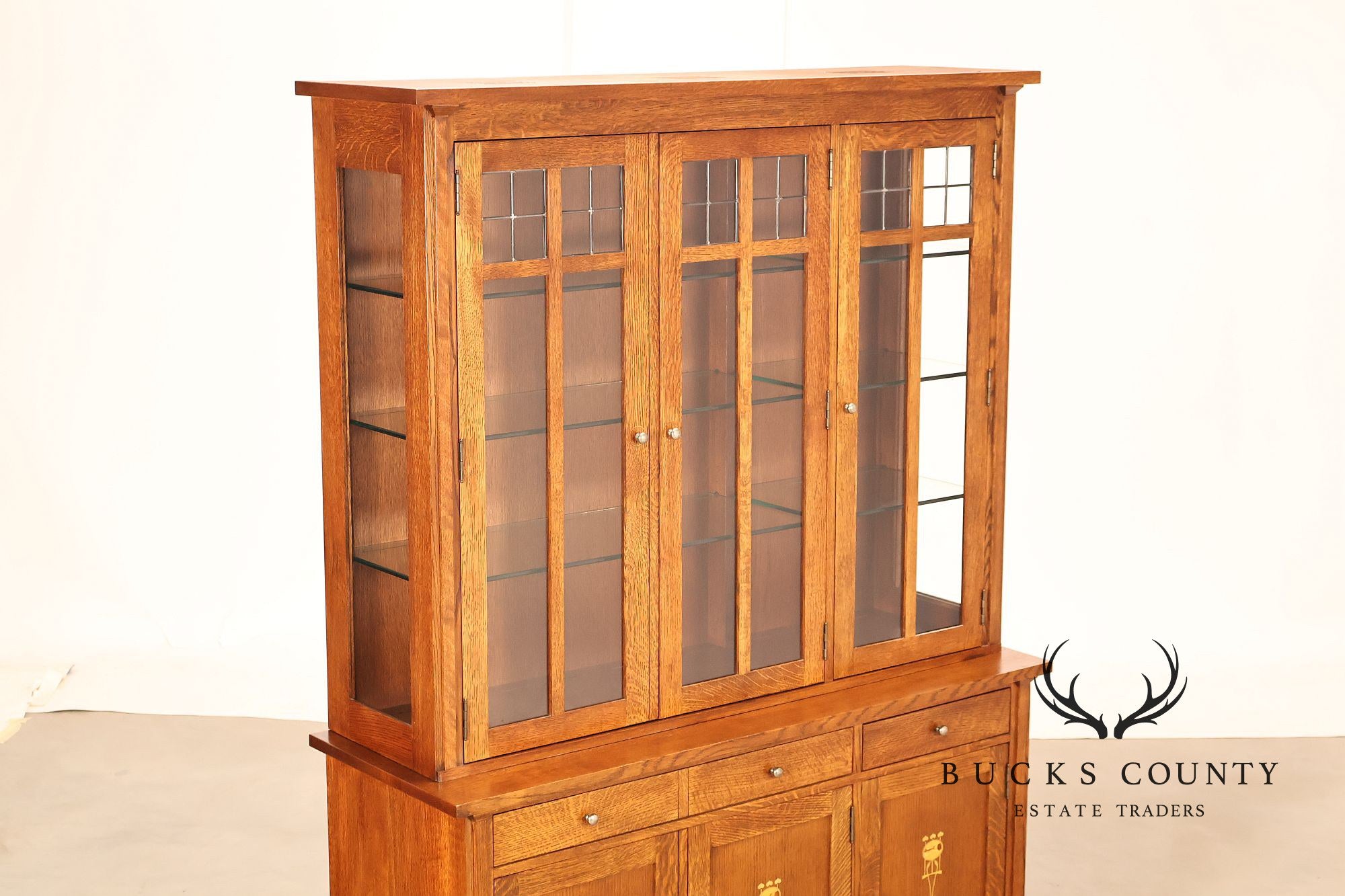 Stickley Mission Collection Oak Harvey Ellis Inlaid China Cabinet