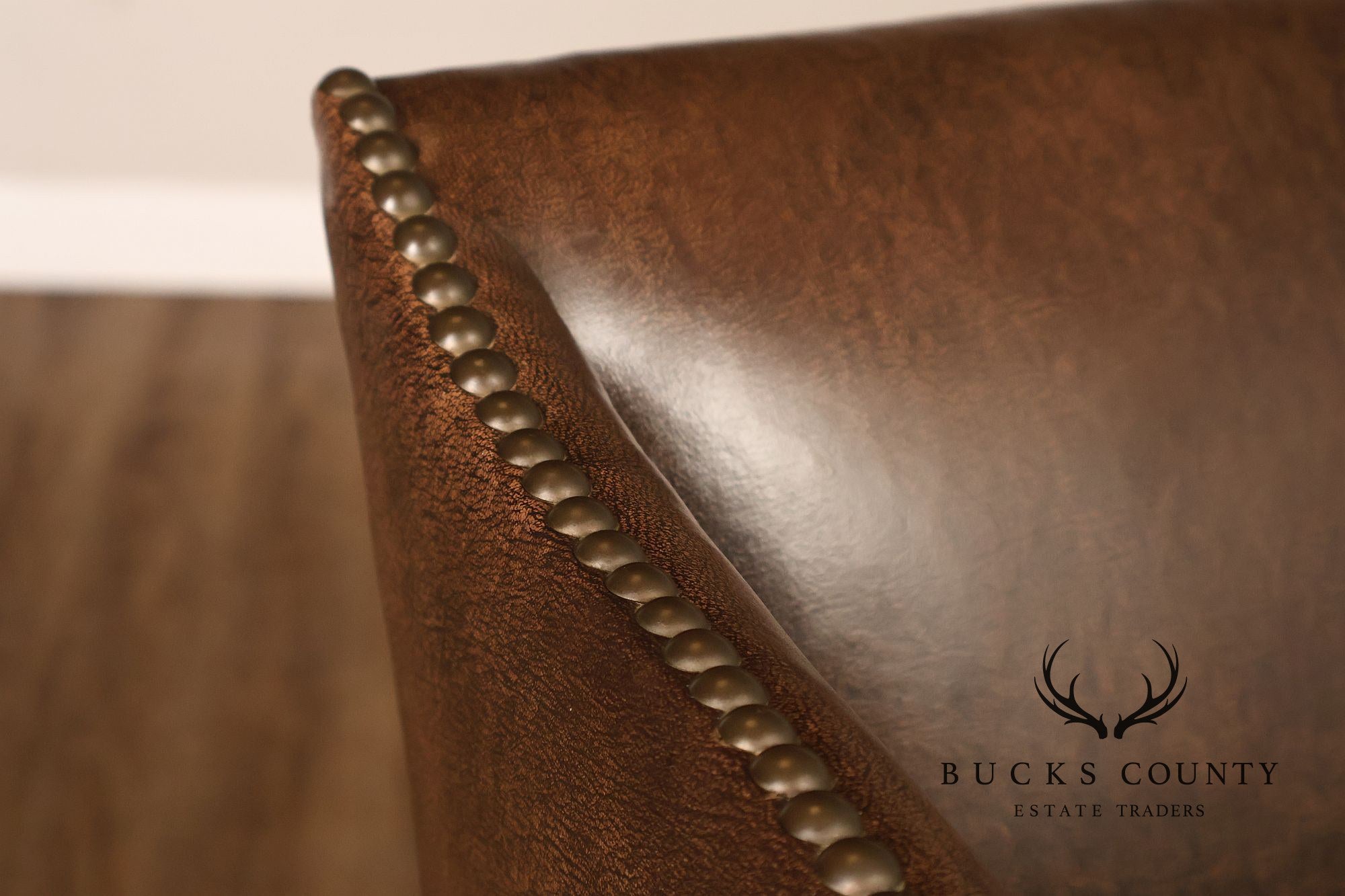 Kittinger Colonial Williamsburg Chippendale Style Pair Leather Wing Chairs