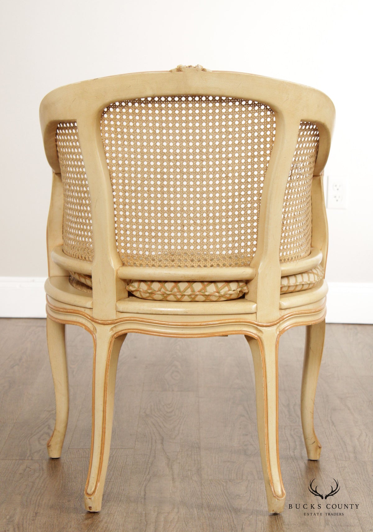 Kindel French Louis XV Style Cane Barrel Back Accent Chair