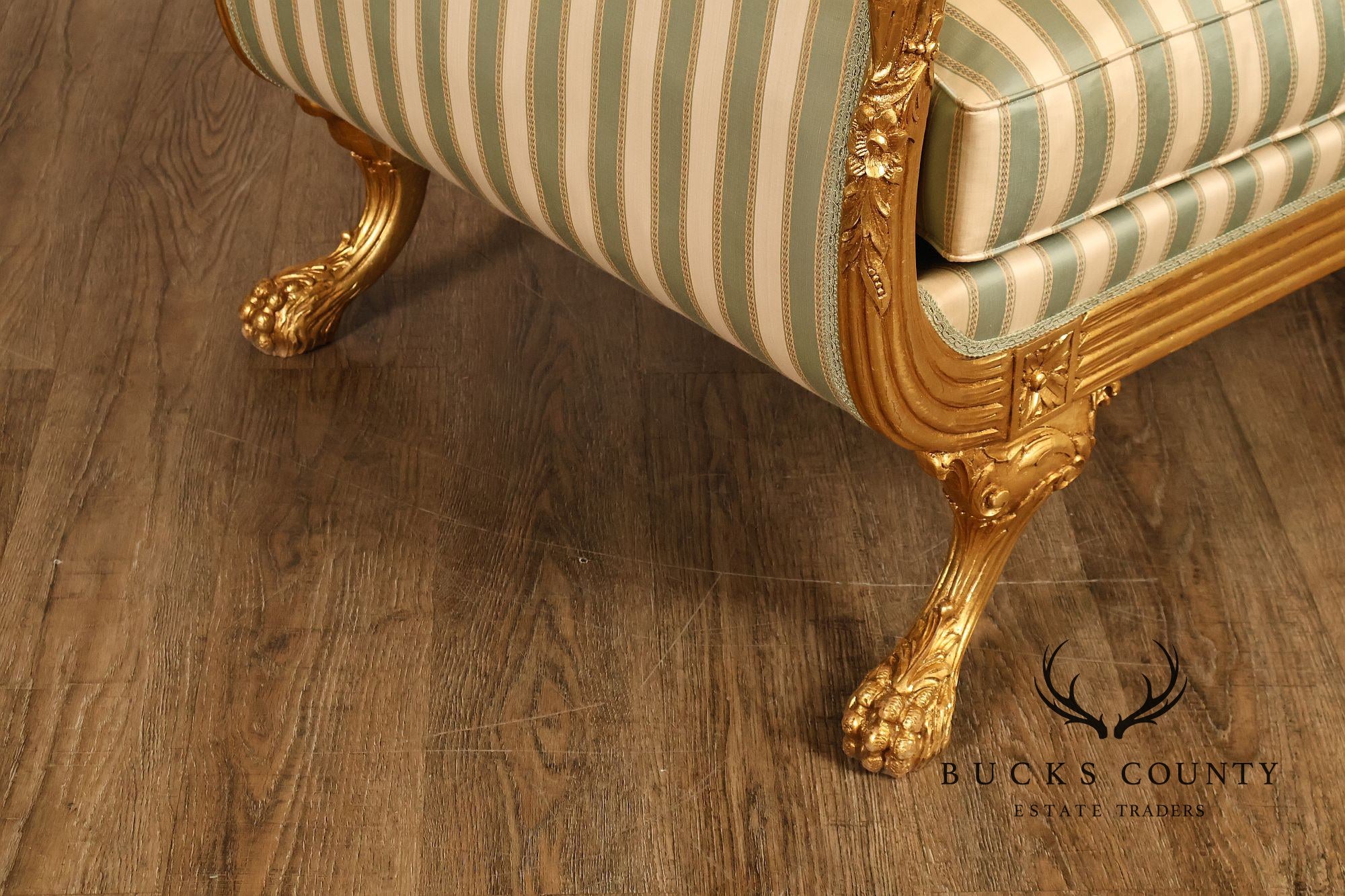 Quality Empire Style Swan Carved Giltwood Upholstered Bench