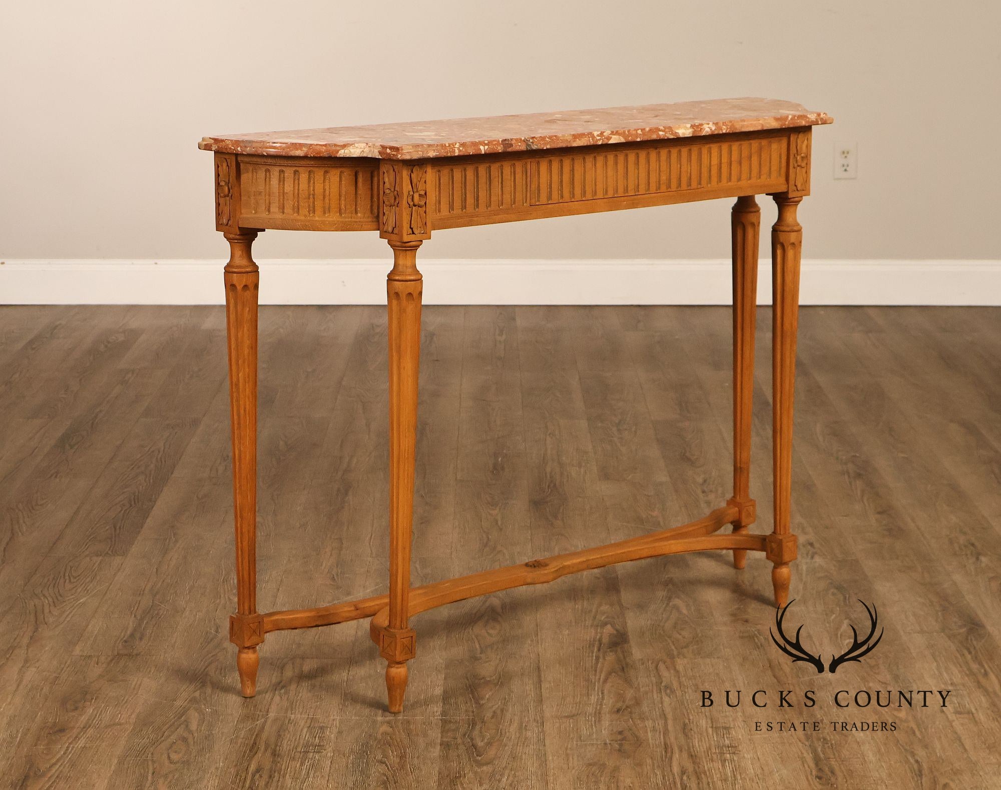 French Louis XVI Style Marble Top Narrow Console
