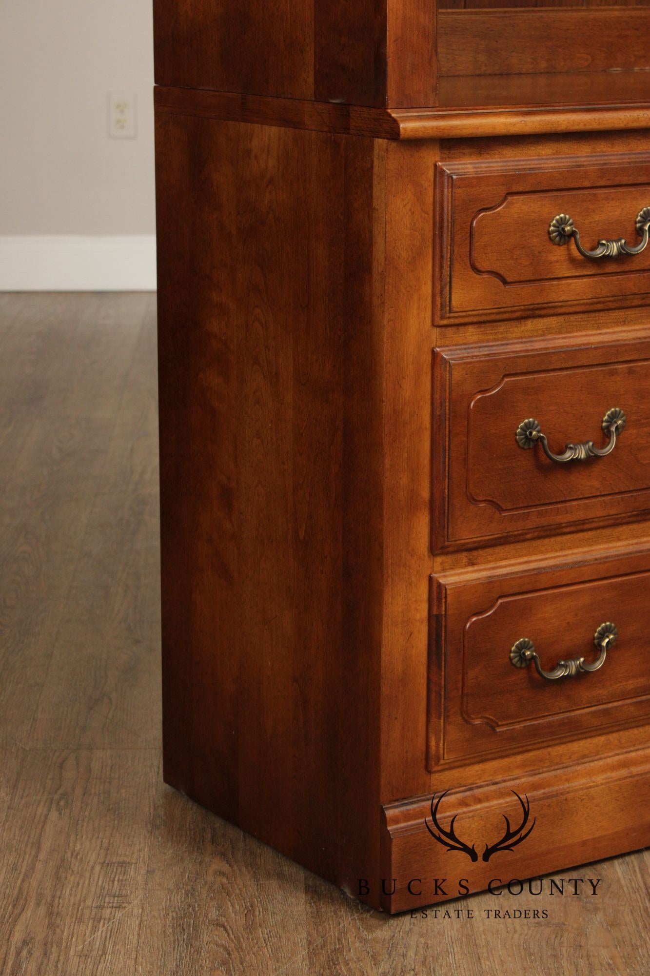 Ethan Allen French Country Tall Open Bookcase with Drawers