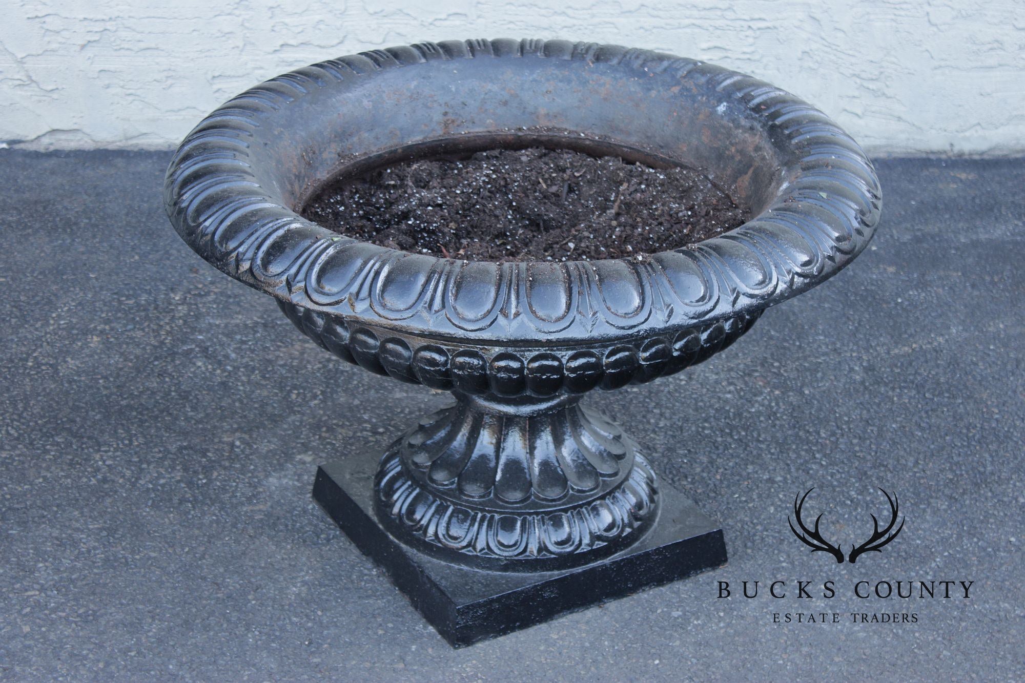 Large Cast Iron Pair Of Garden Urn Planters