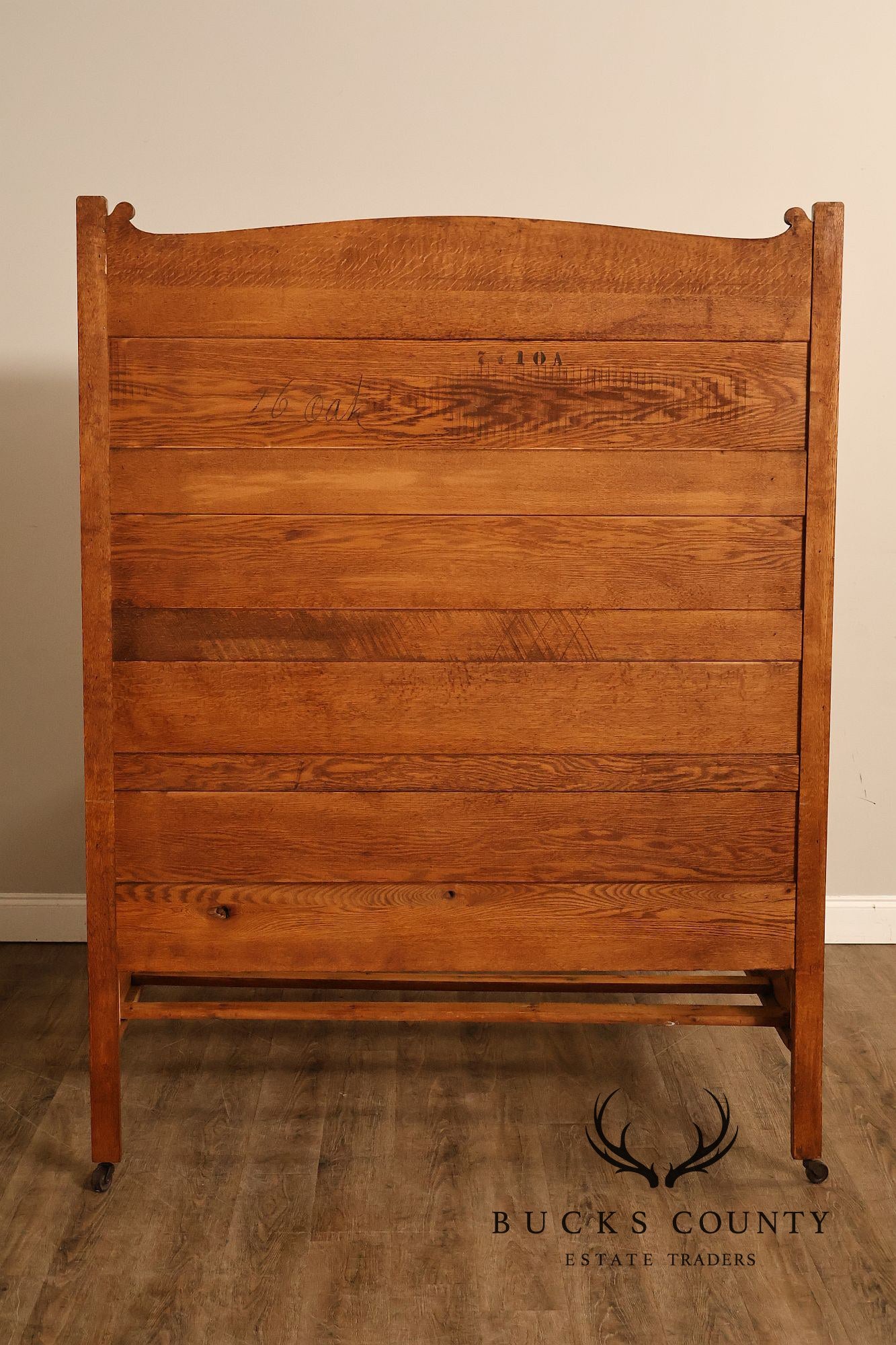 Antique American Victorian Oak Full Size High Back Bed