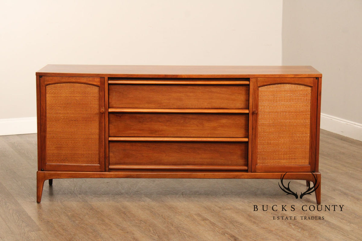 Lane Rhythm Mid Century Modern Walnut Sideboard With Cane Doors