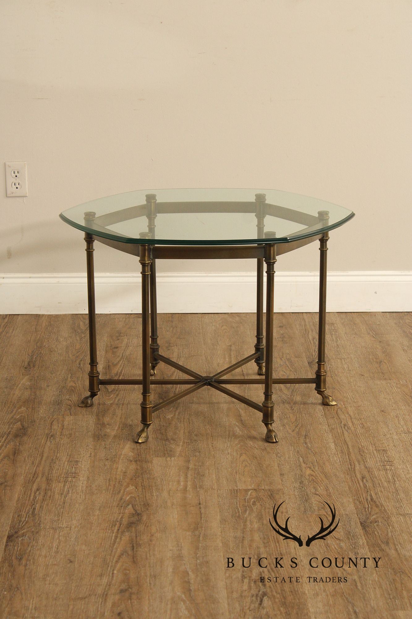 Hollywood Regency Vintage Italian Pair of Glass Top Brass Side Tables