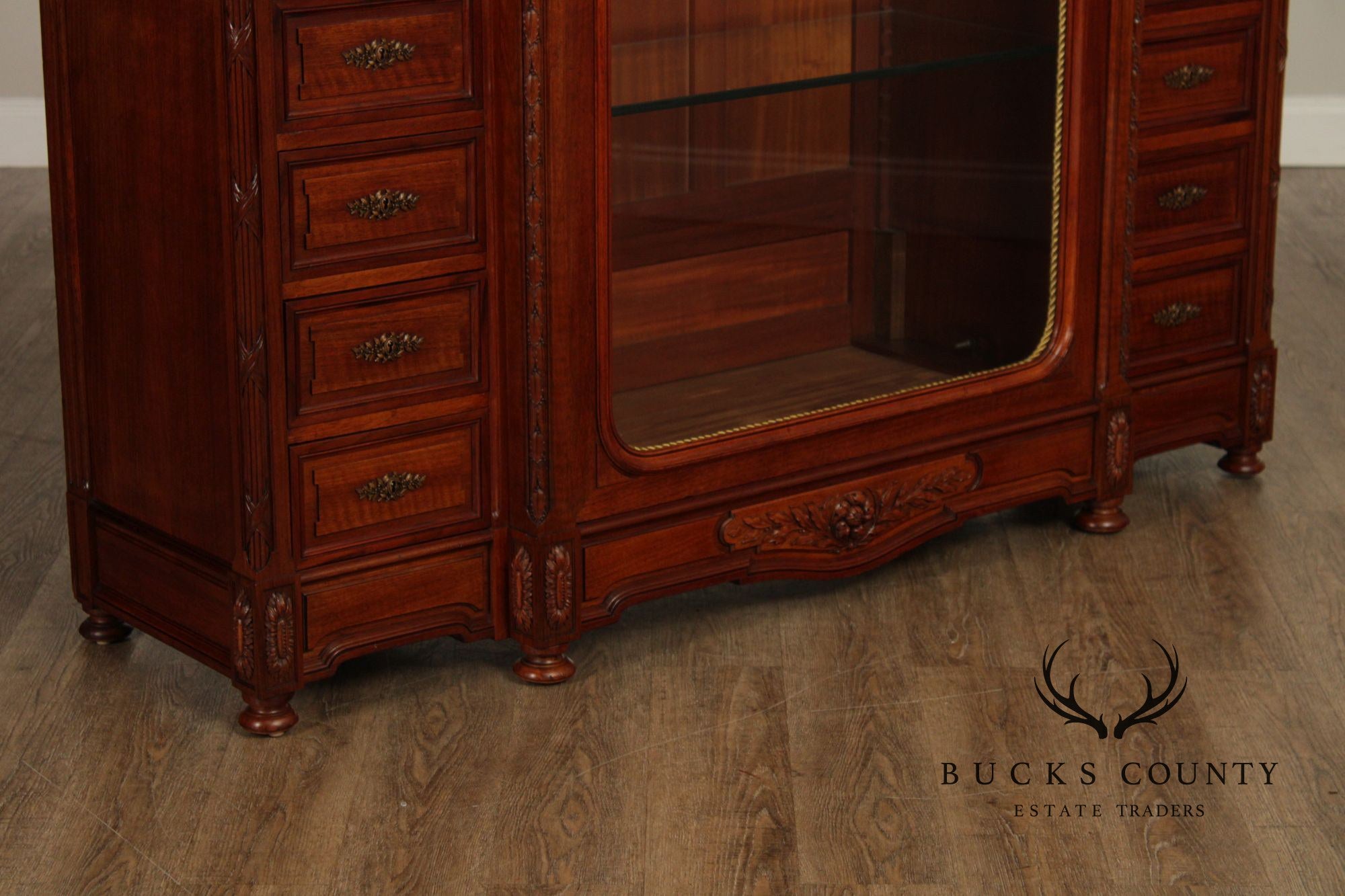 Antique French Carved Walnut Display Cabinet