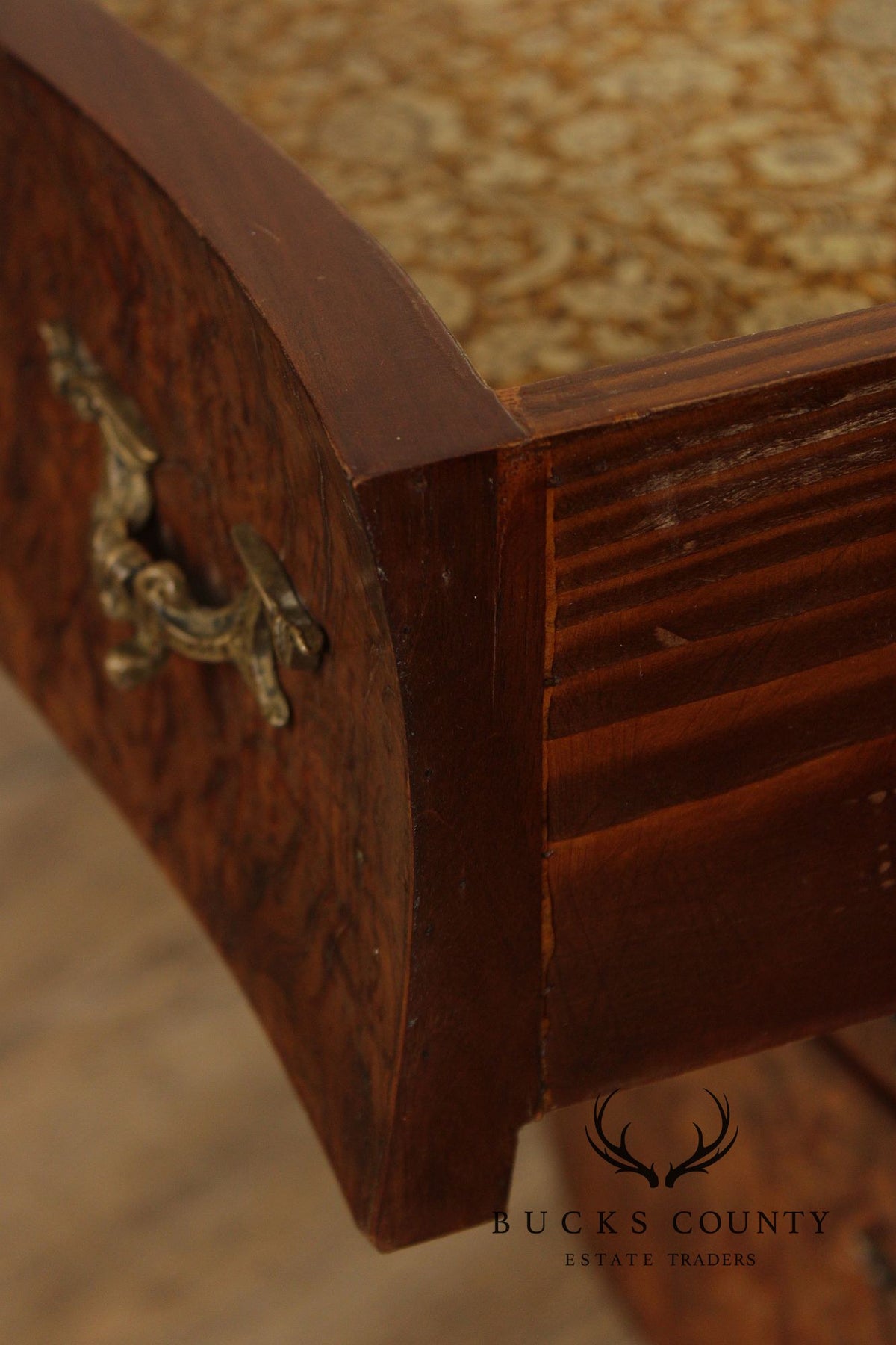 Vintage Louis XV Style Burlwood Bombe Three-Drawer Commode Chest