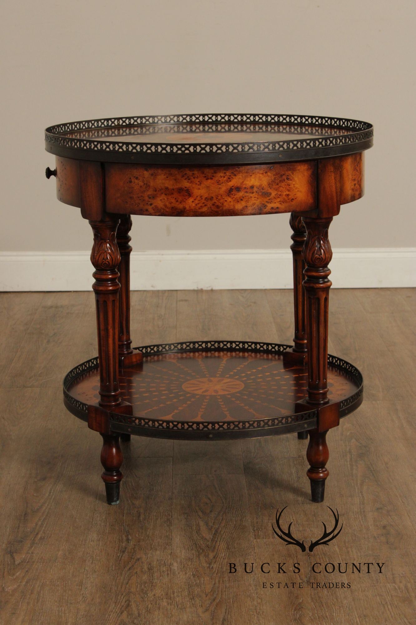 Theodore Alexander Round Two-Tier Inlaid Occasional Table