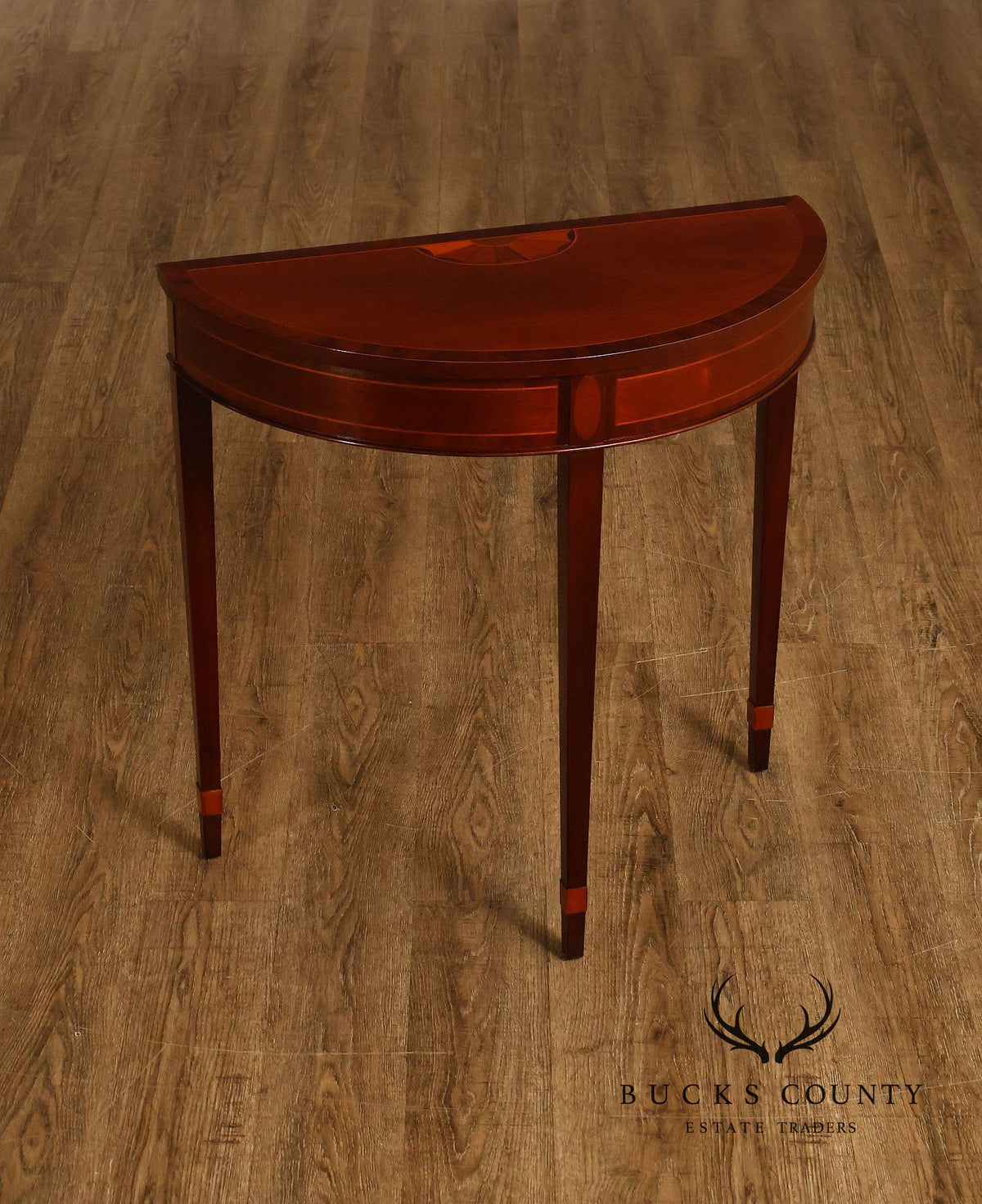Baker Furniture Federal Style Mahogany Inlaid Demilune Console Table