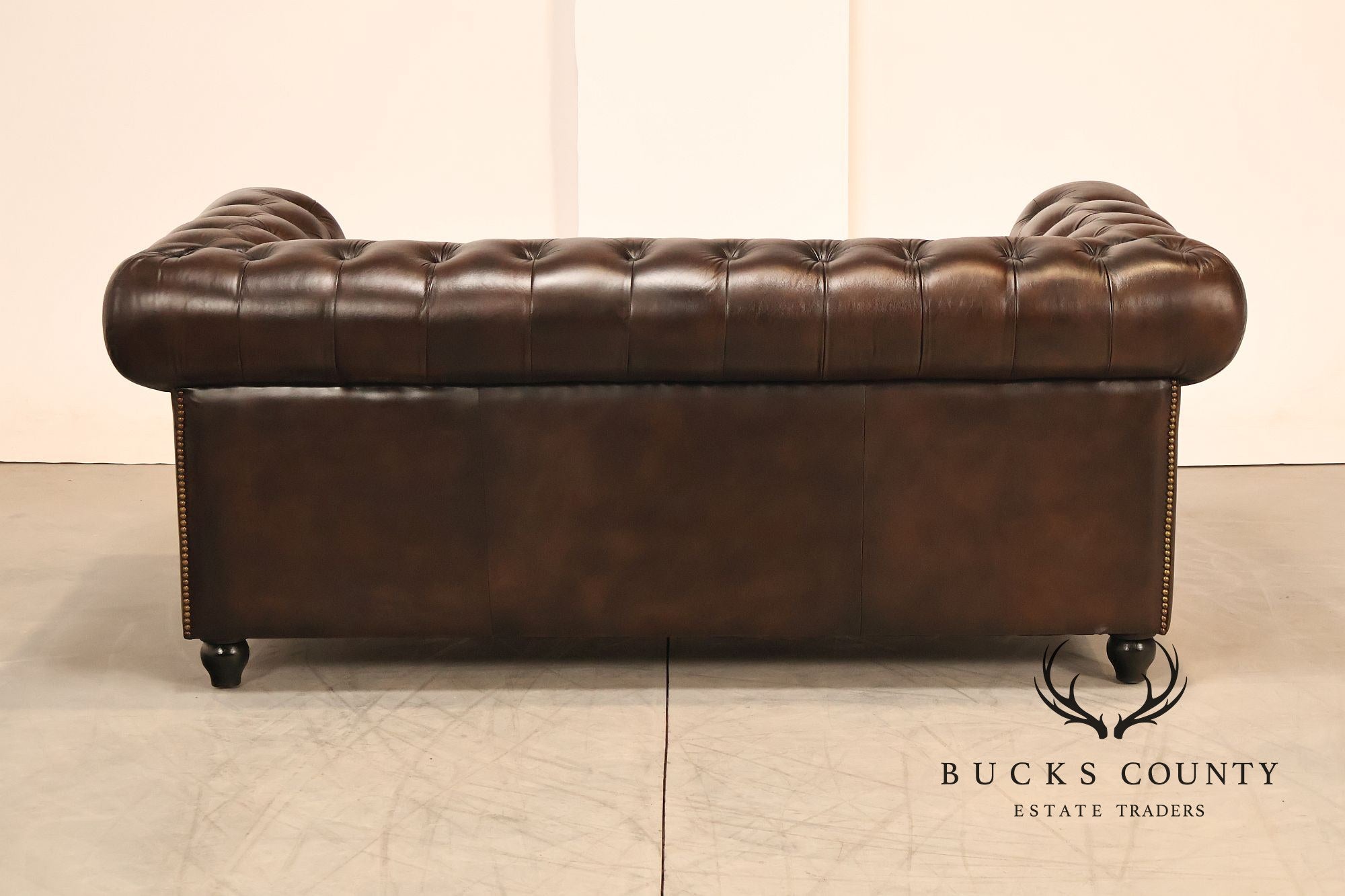 Chesterfield Style 6 Foot Dark Brown Tufted Leather Sofe