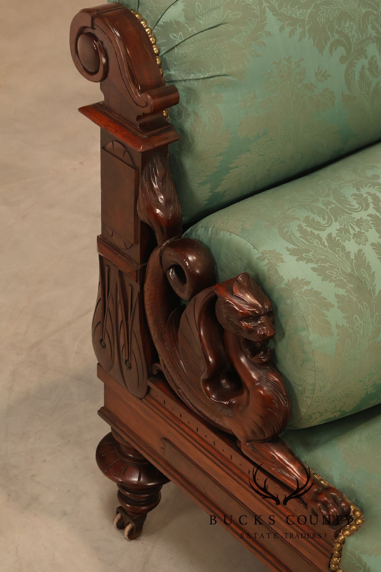 Antique American Renaissance Revival Style Carved Walnut Recamier Chaise Lounge