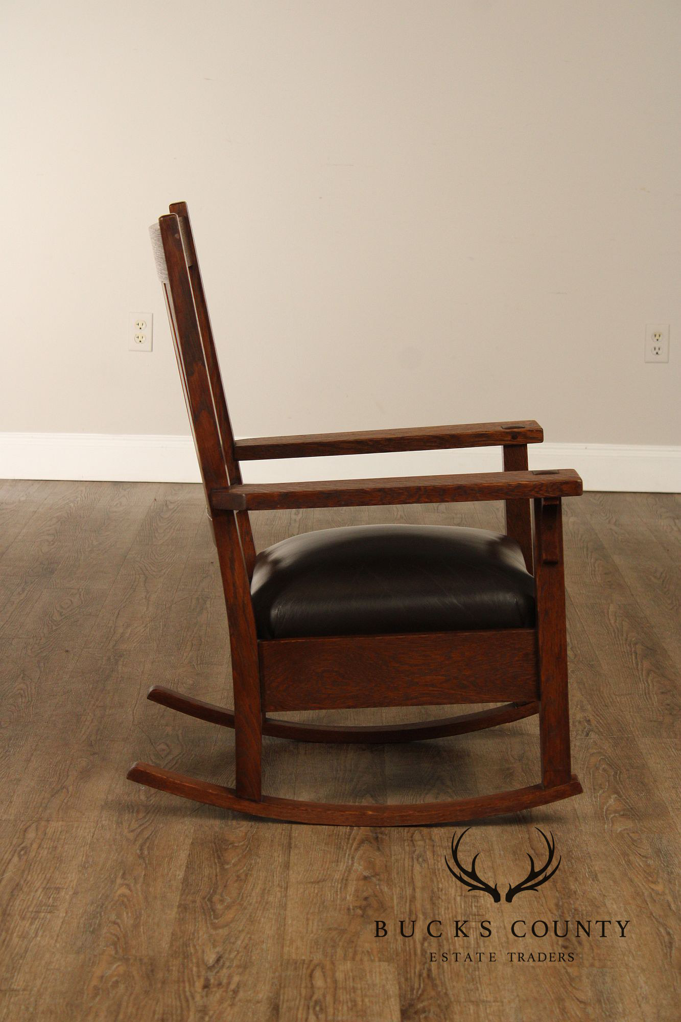 Gustav Stickley Mission Oak and Leather Rocker