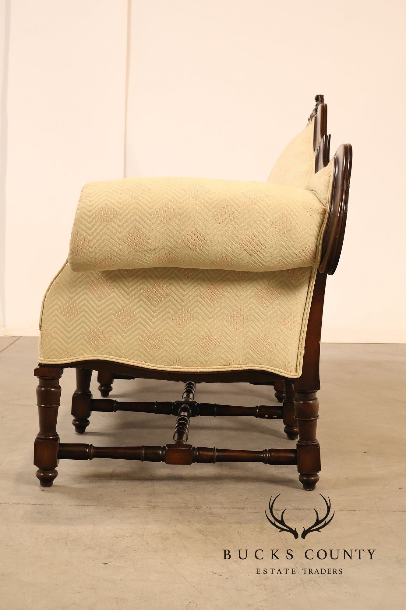 Antique Italian Rococo Carved Walnut Frame Long Sofa