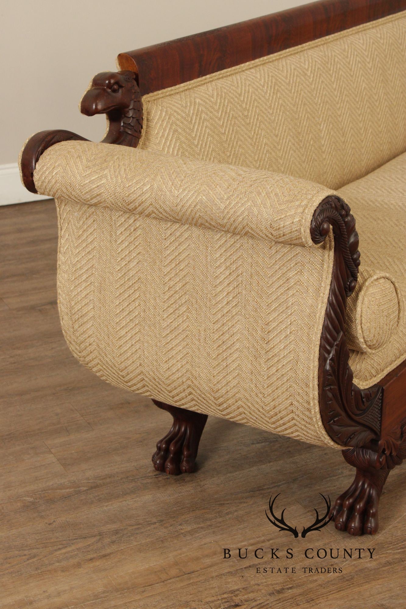 Antique American Empire Carved Mahogany Sofa