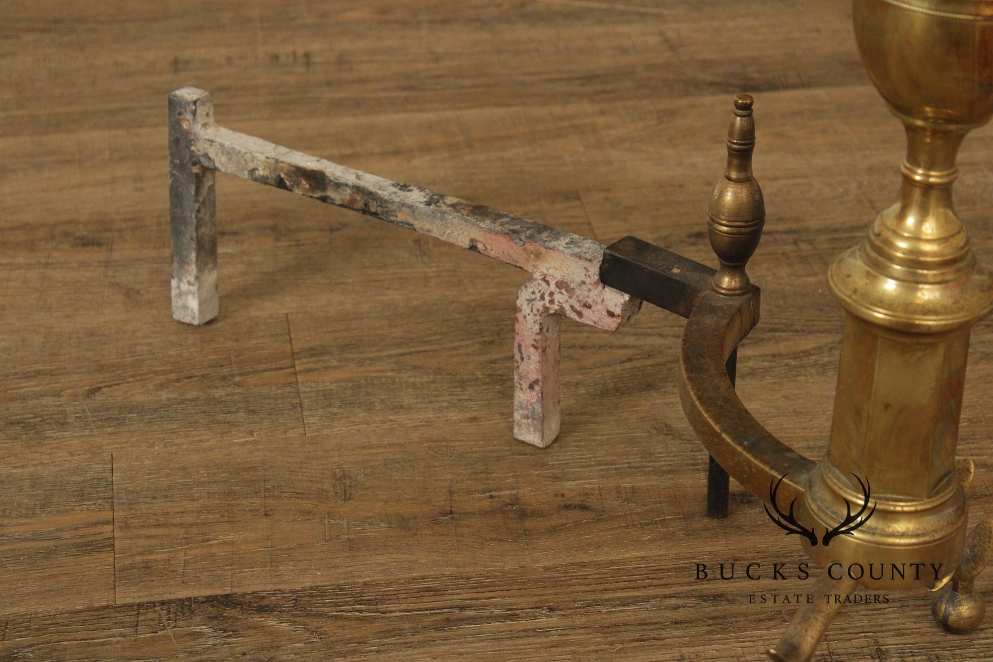 Vintage Federal Style Pair of Brass Andirons