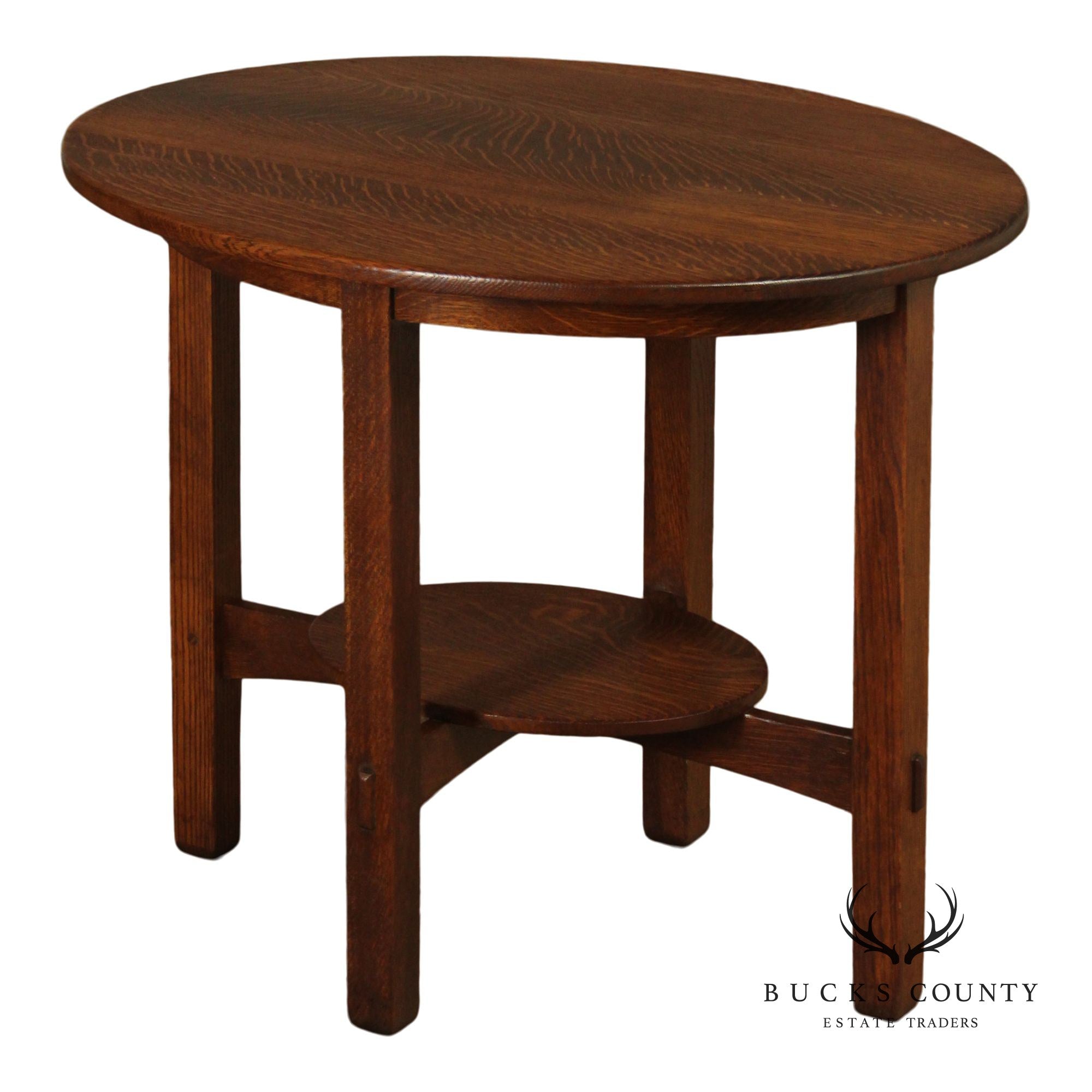 Antique Stickley Brothers Mission Oak Oval Lamp Table