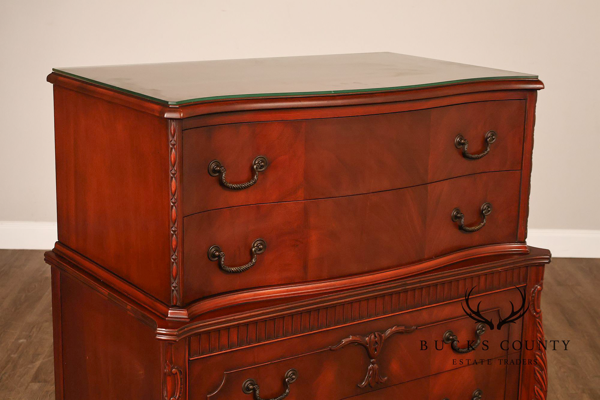 1940;s French Style Flame Mahogany Serpentine Chest-On-Chest