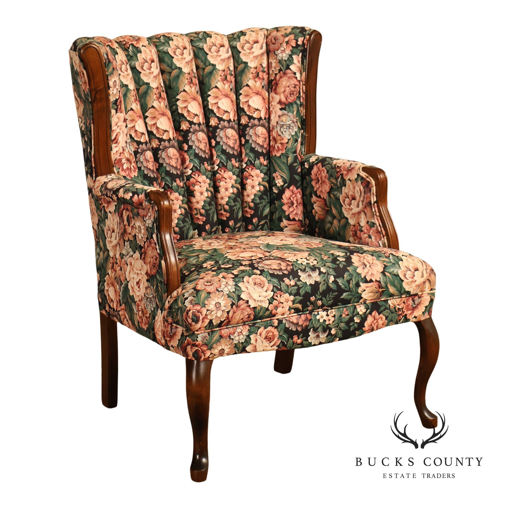 Queen Anne Style Vintage Channel Back Armchair