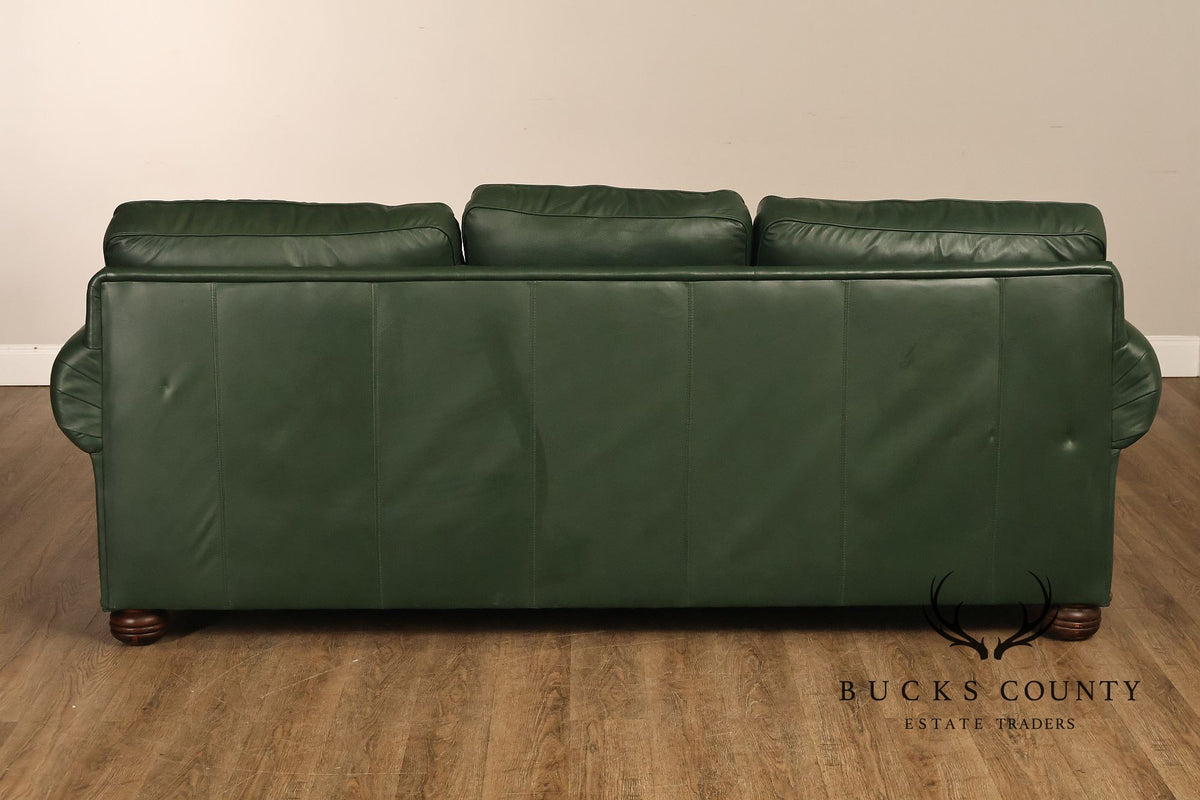 Green Leather Sleeper Sofa with Nailhead Trim