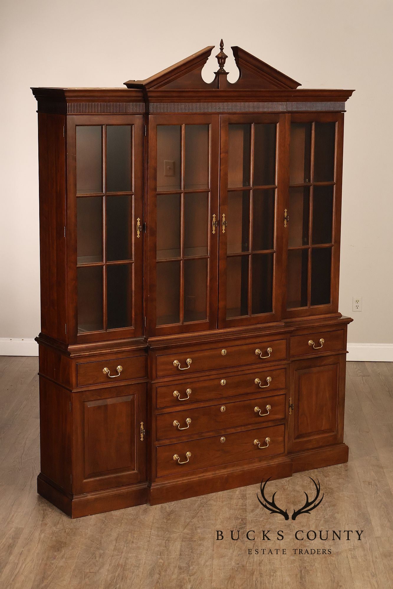 Stickley Traditional Style Cherry Breakfront China Cabinet