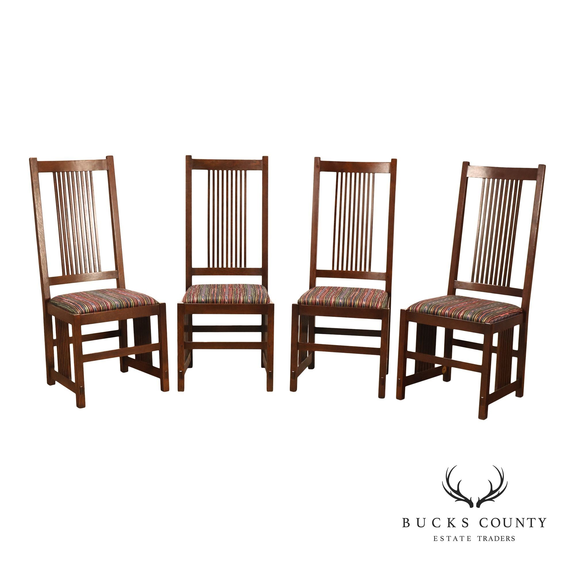 Stickley Mission Collection Set of Four Oak Spindle Side Dining Chairs