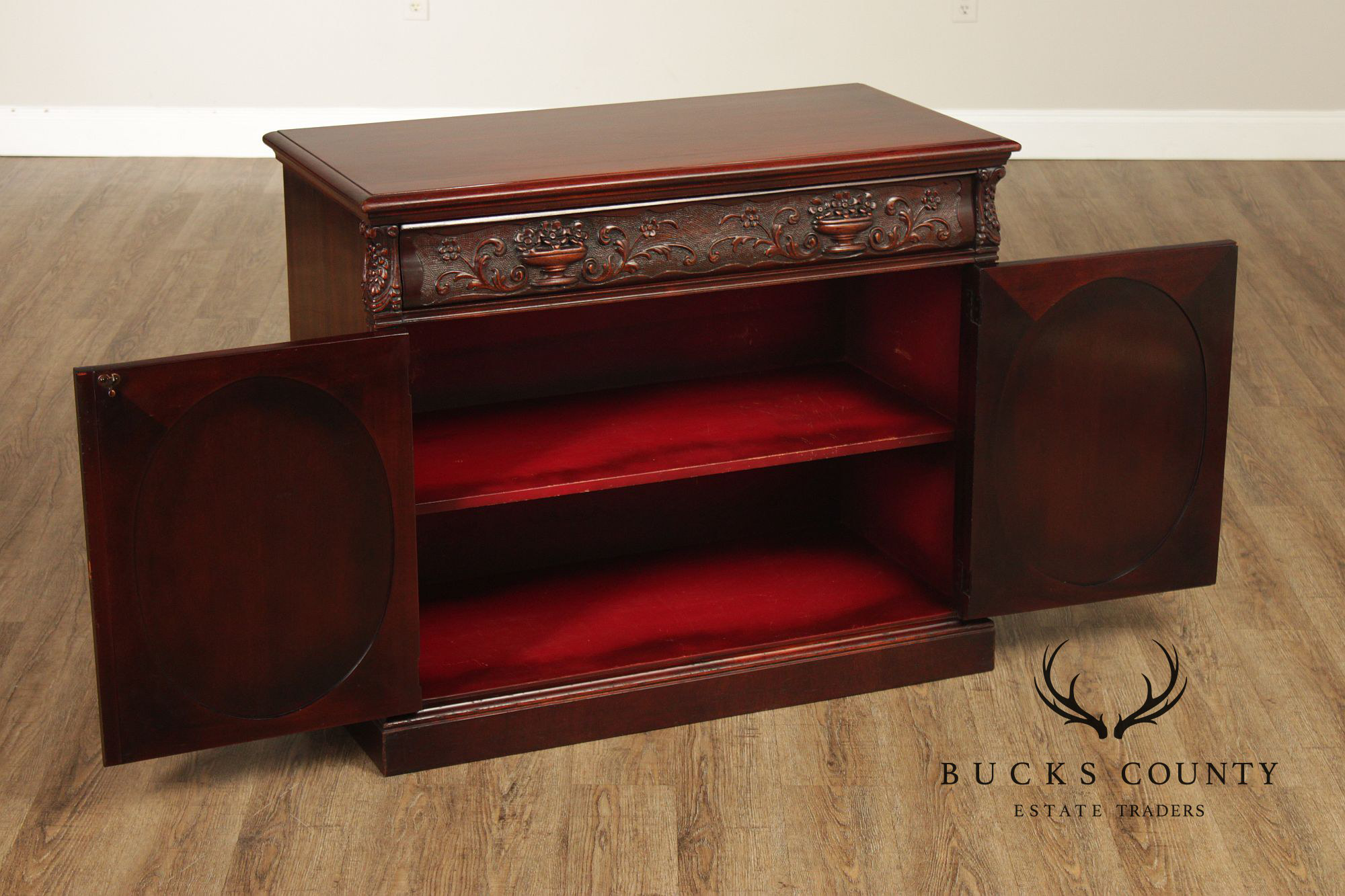 1940's Vintage Carved Mahogany Server Cabinet