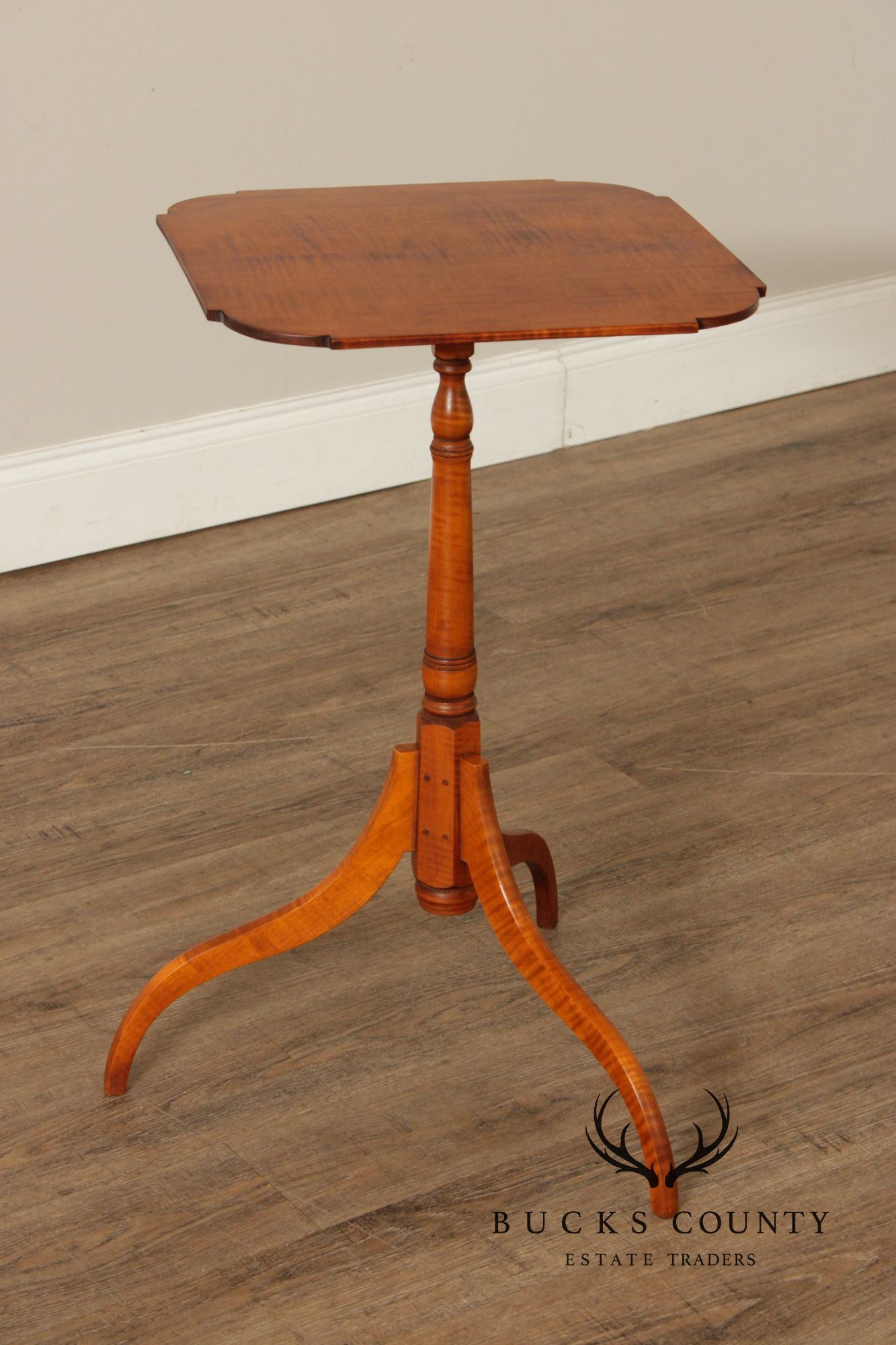 Eldred Wheeler Early American Style Tiger Maple Candlestand