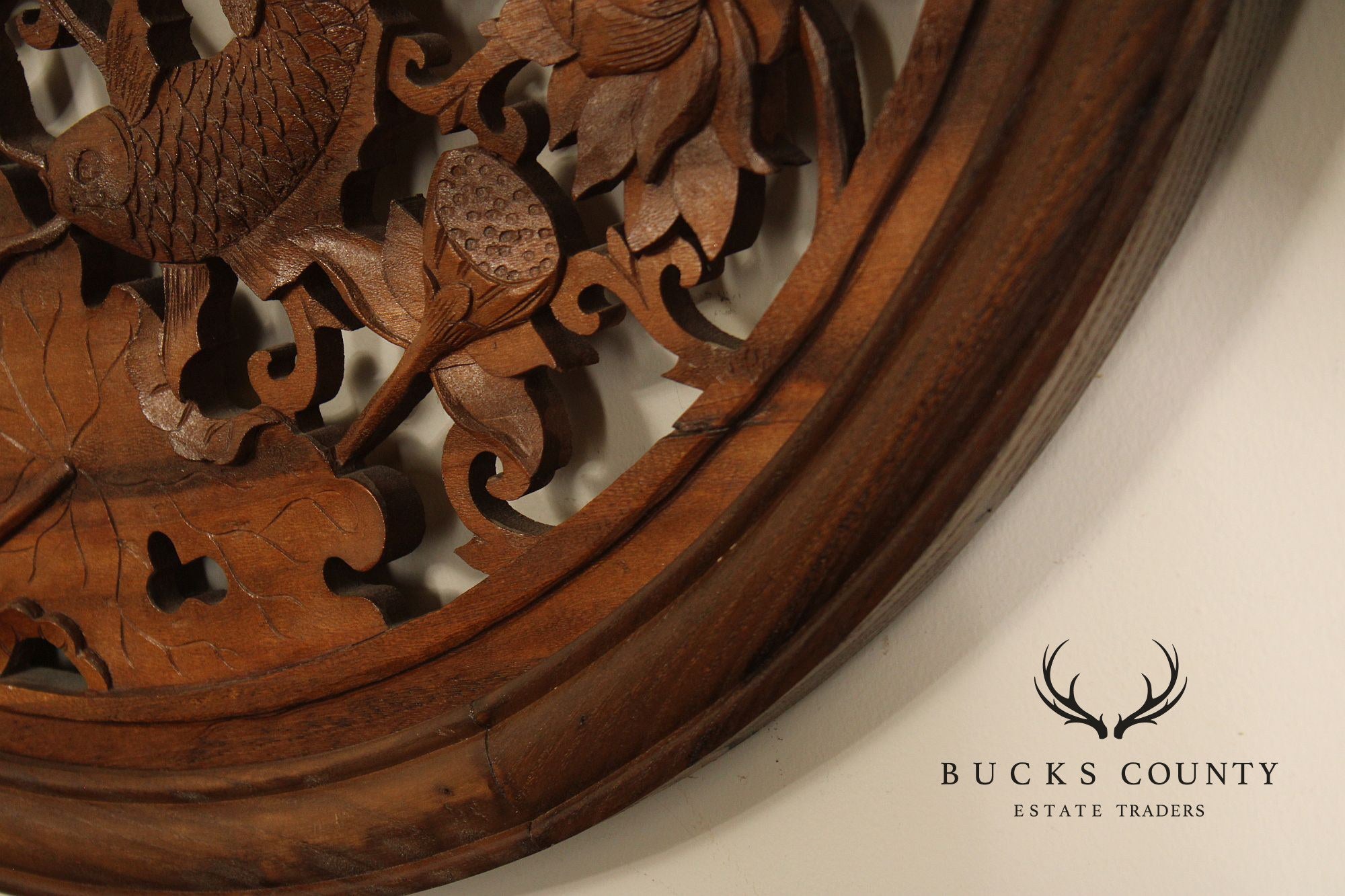 Asian Carved Wood Koi Fish Wall Decor