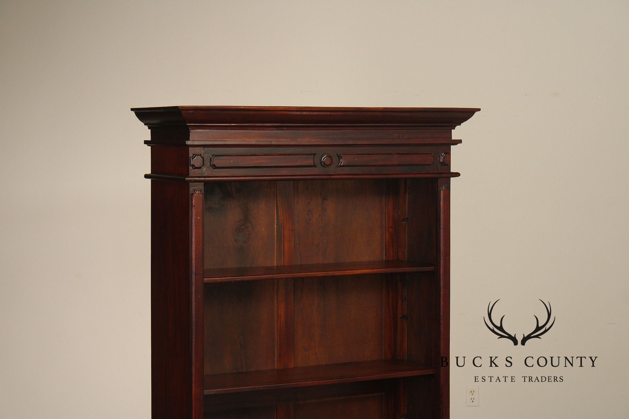 Mahogany Pair Of Tall Open Bookcases With Drawers