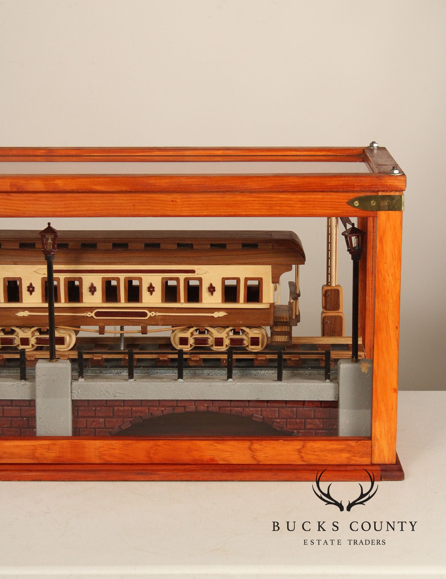 Philip Jacoby Carved Wood Model Train in Display Case